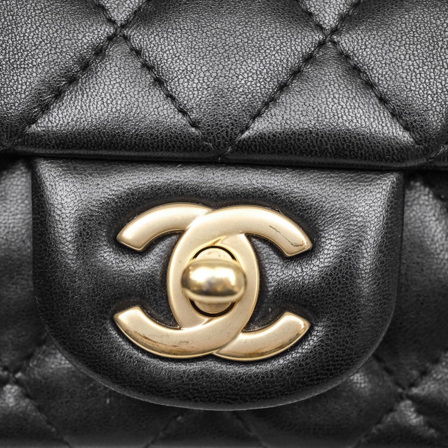 Chanel Quilted Extra Mini Rectangular Flap Black Lambskin Aged Gold Hardware