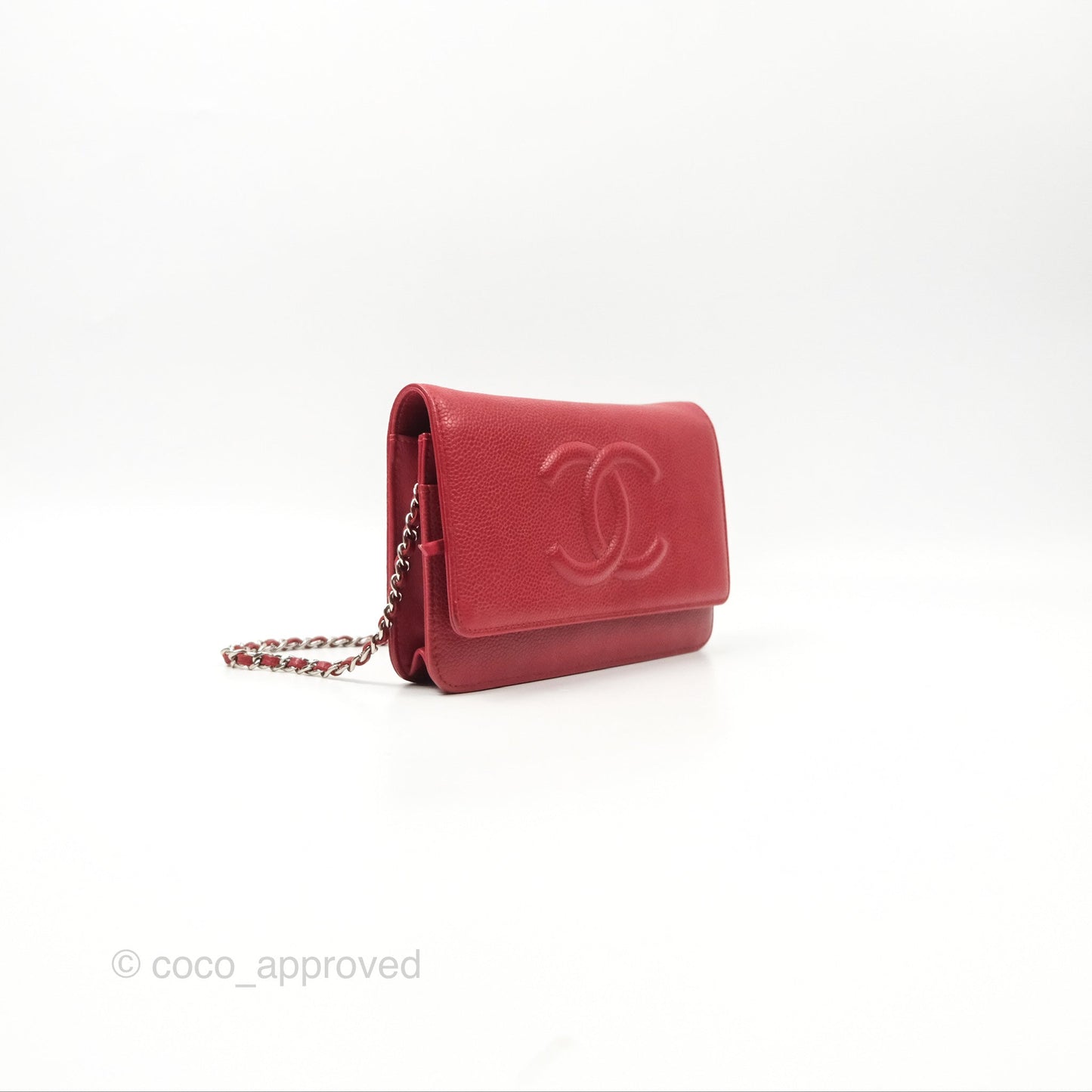 Chanel CC Wallet On Chain WOC Red Caviar Silver Hardware