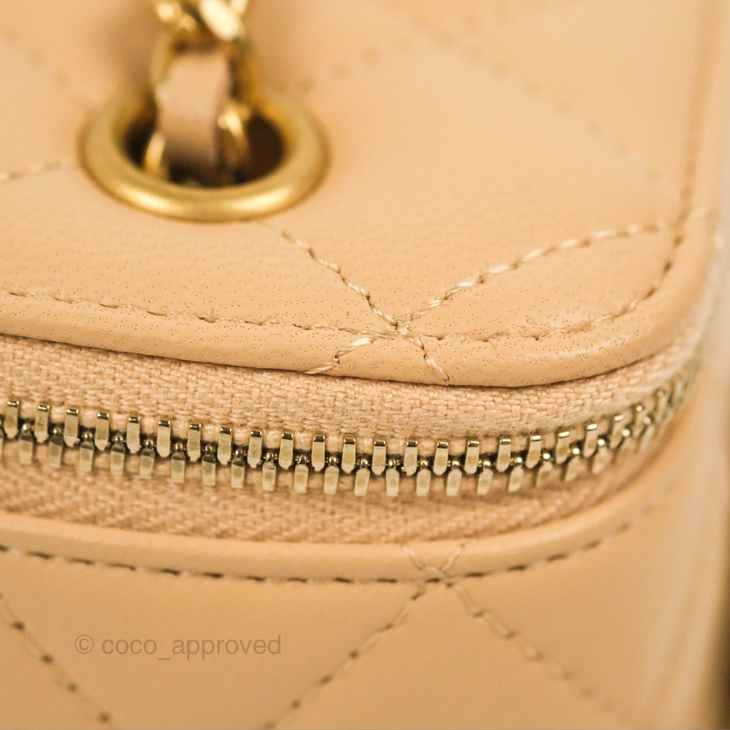 Chanel Mini Pearl Crush Vanity With Chain Beige Lambskin Aged Gold Hardware