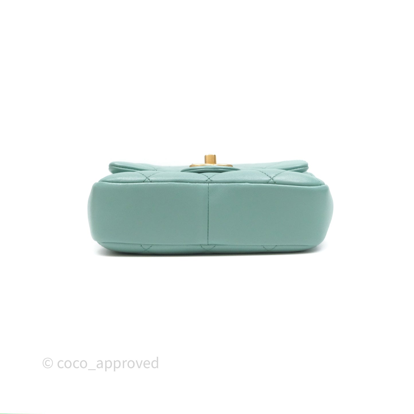 Chanel Quilted Small Circular Handle Bag Mint Green Aged Gold Hardware