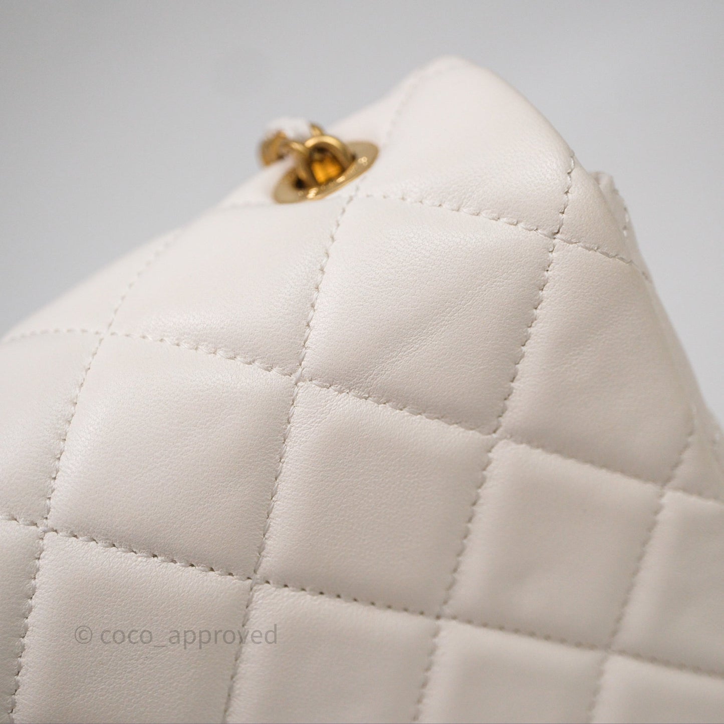 Chanel Flap Bag with Pearl Chain Ivory White Aged Gold Hardware 25P