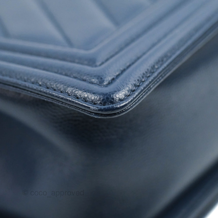 Chanel Medium Chevron Boy Navy Caviar Ruthenium Hardware