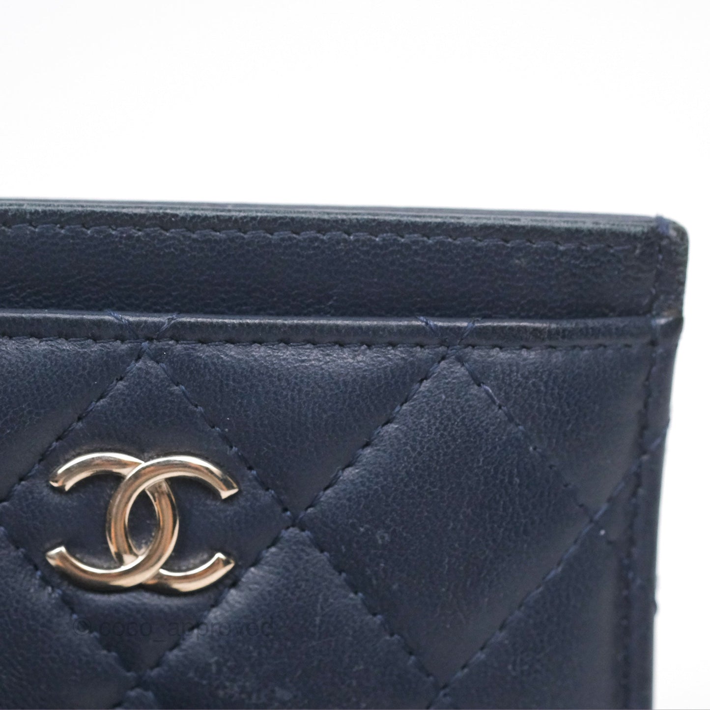 Chanel Quilted Classic Flat Card Holder Navy Sliver Hardware