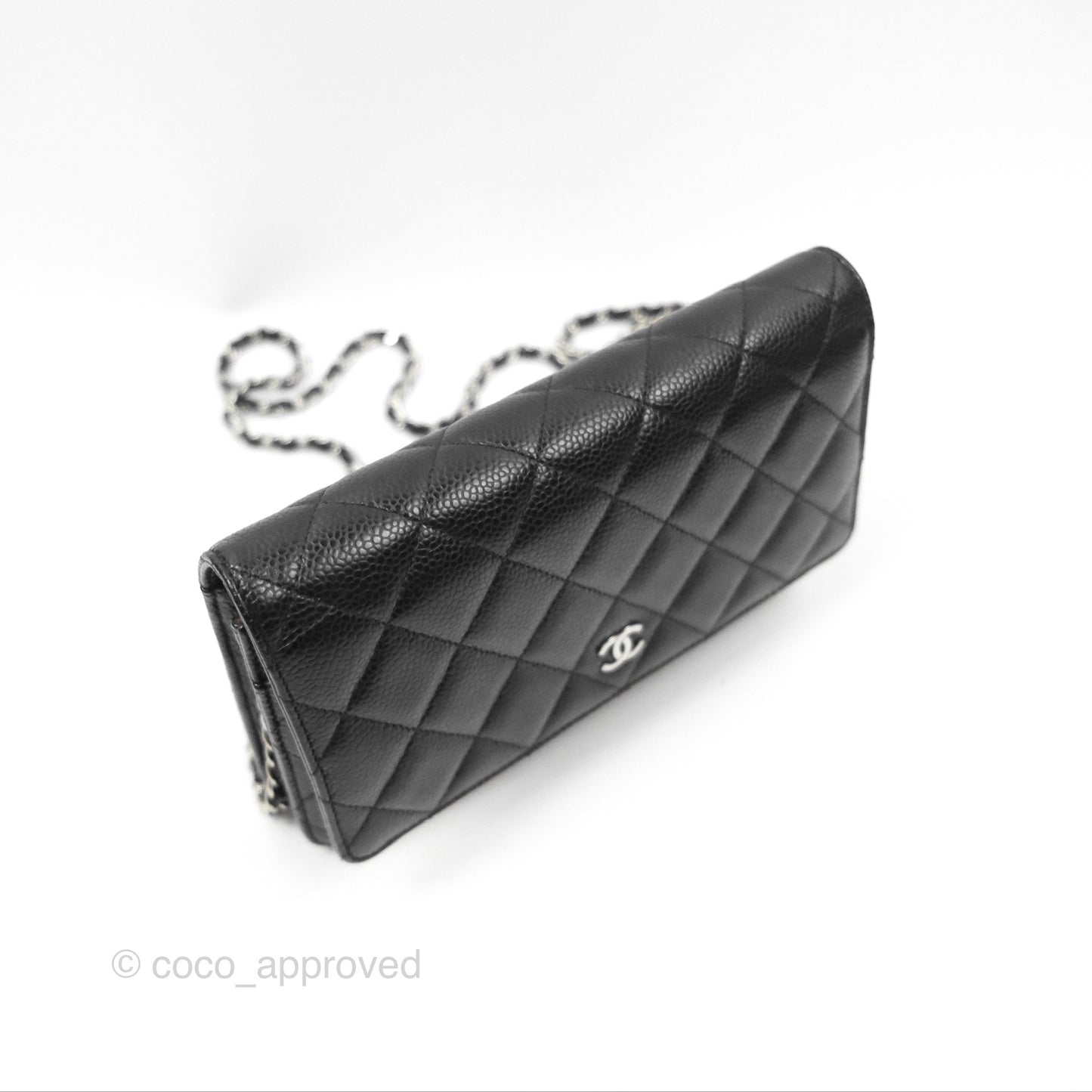 Chanel Quilted Classic Wallet On Chain WOC Black Caviar Silver Hardware