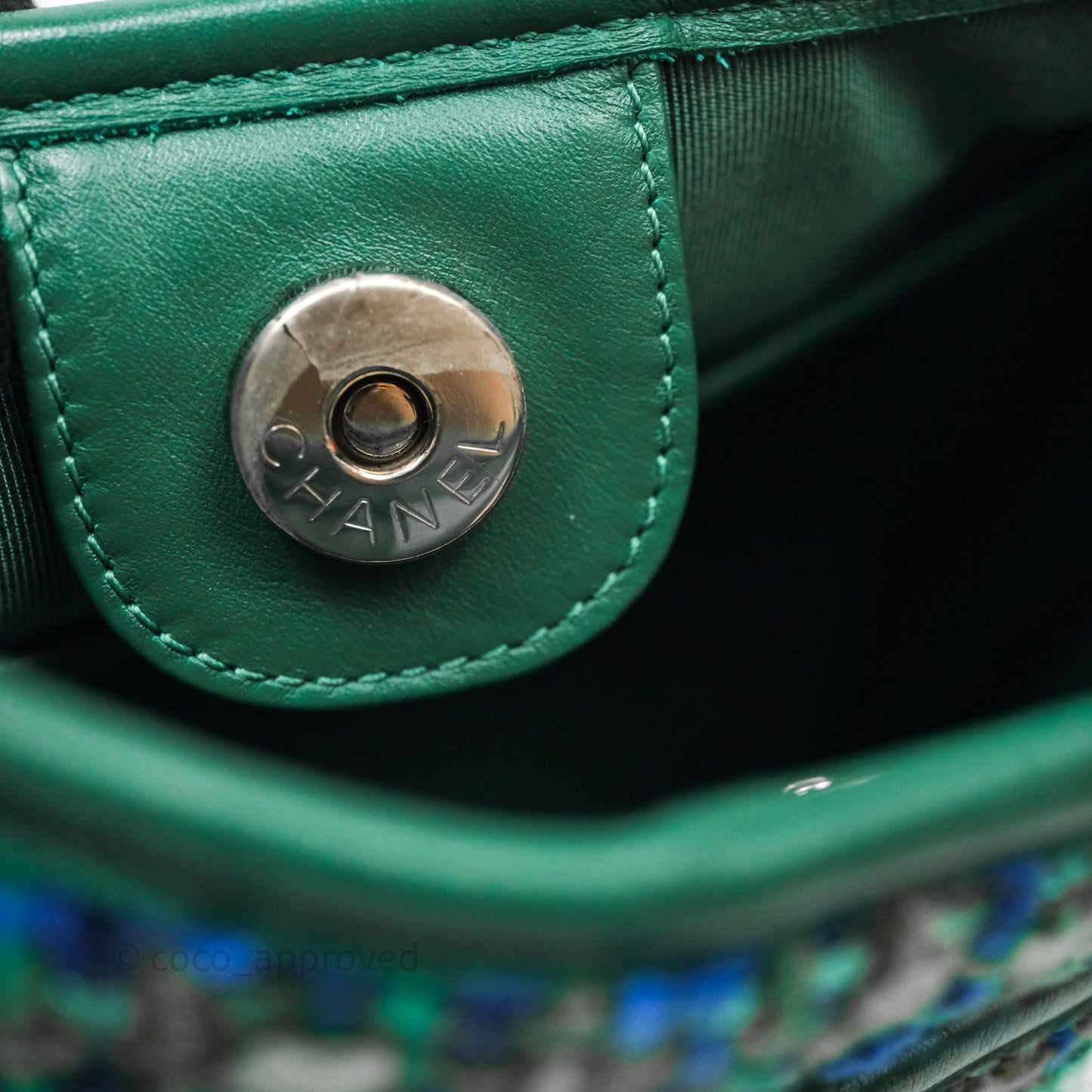 Chanel Tweed Jungle Stroll Hobo Bag Green Silver Hardware
