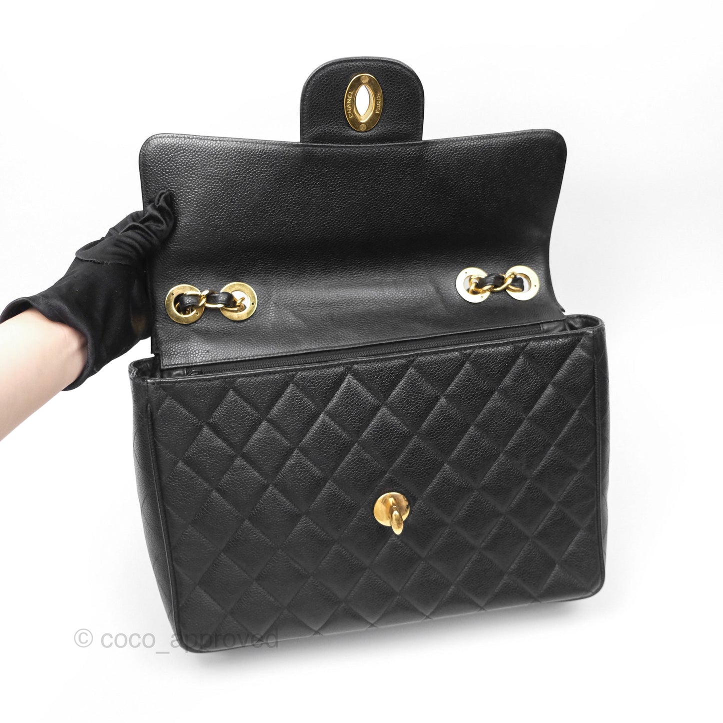 Chanel Vintage Jumbo Single Flap Black Caviar 24K Gold Hardware
