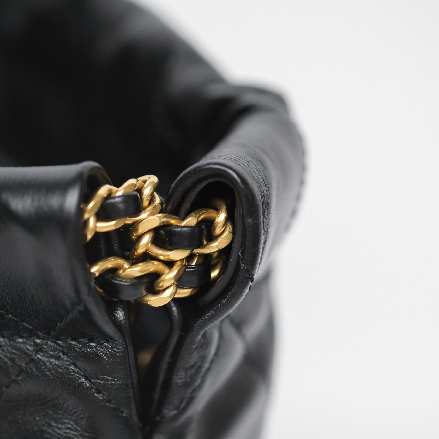 Chanel 22 Mini Bag Black Crumpled Calfskin Aged Gold Hardware