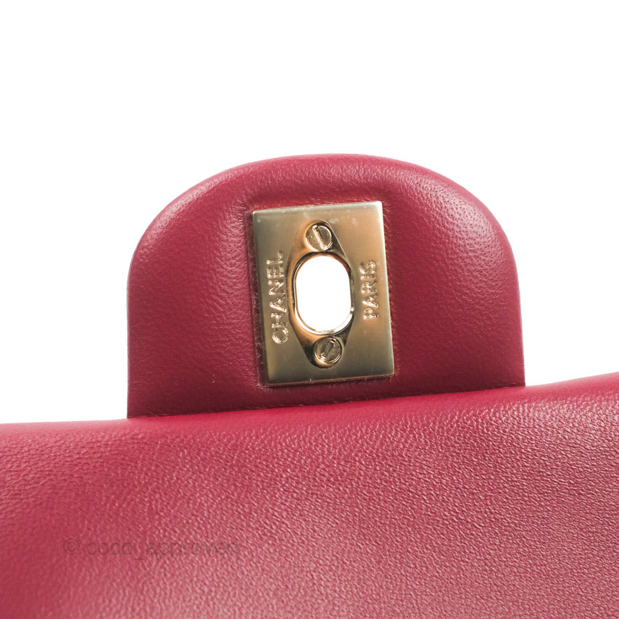 Chanel Top Handle Mini Rectangular Flap Bag Burgundy Lambskin Gold Hardware