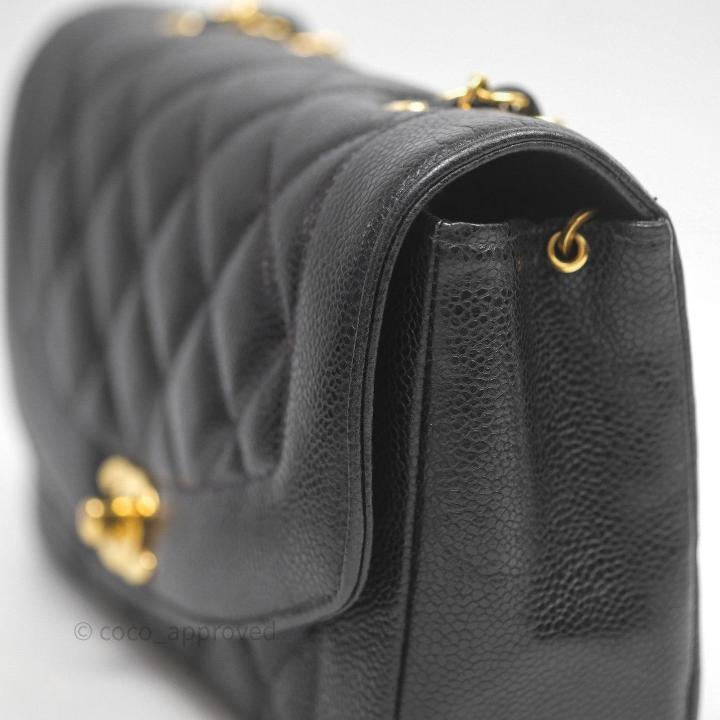 Chanel Small Vintage Quilted Classic Diana Flap Bag Black Caviar 24K Gold Hardware