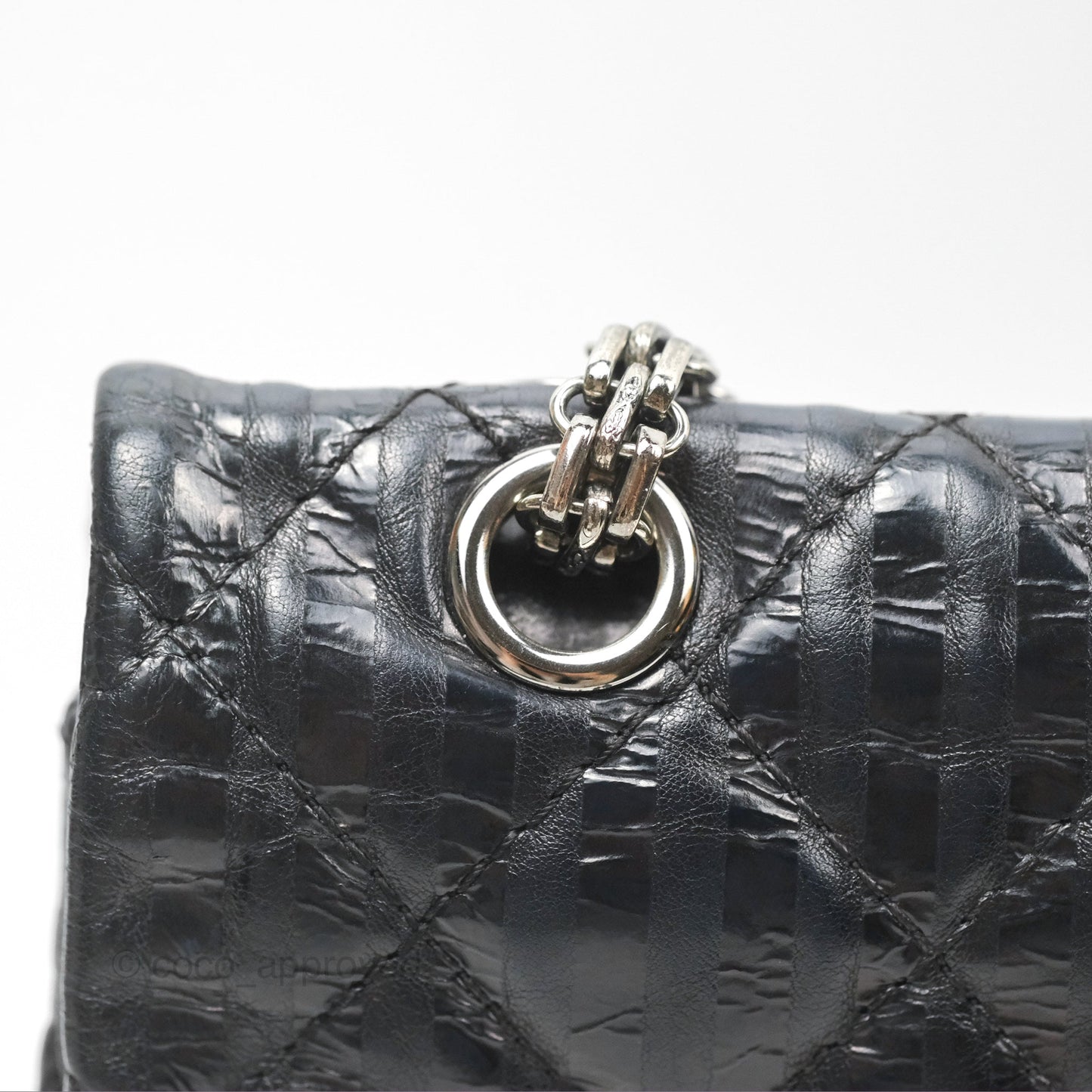 Chanel Reissue 227 Flap Quilted Calfskin Black Striped Dark Silver Hardware