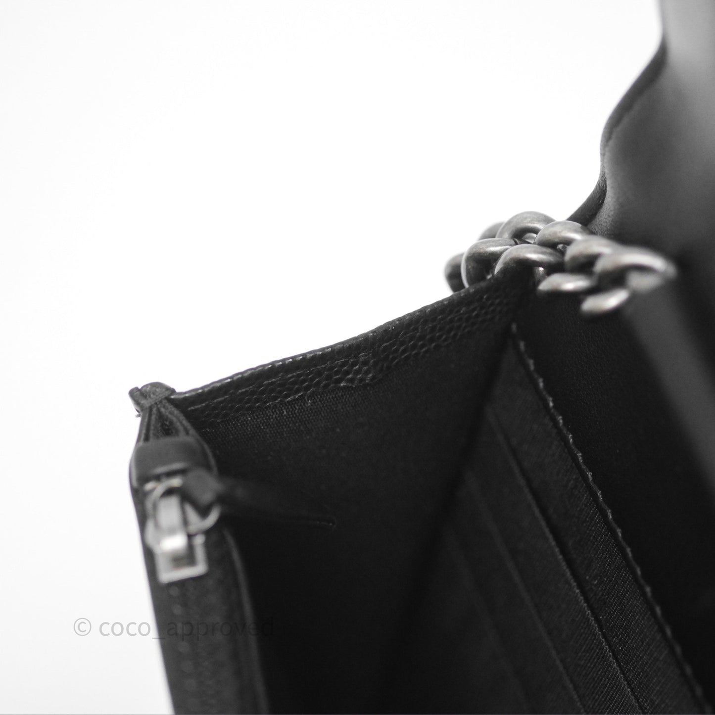 Chanel Quilted Boy Wallet on Chain WOC Black Caviar Ruthenium Hardware