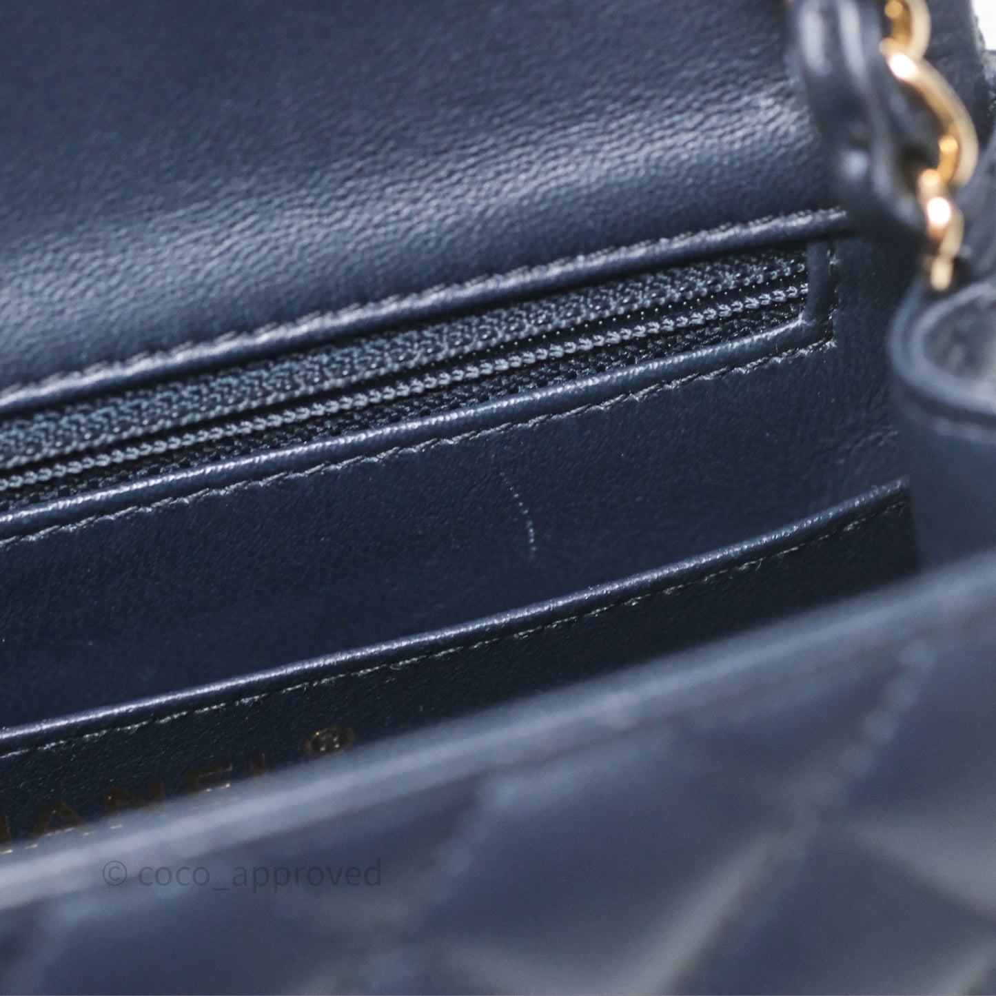 Chanel Mini Square Flap Quilted Navy Lambskin Gold Hardware