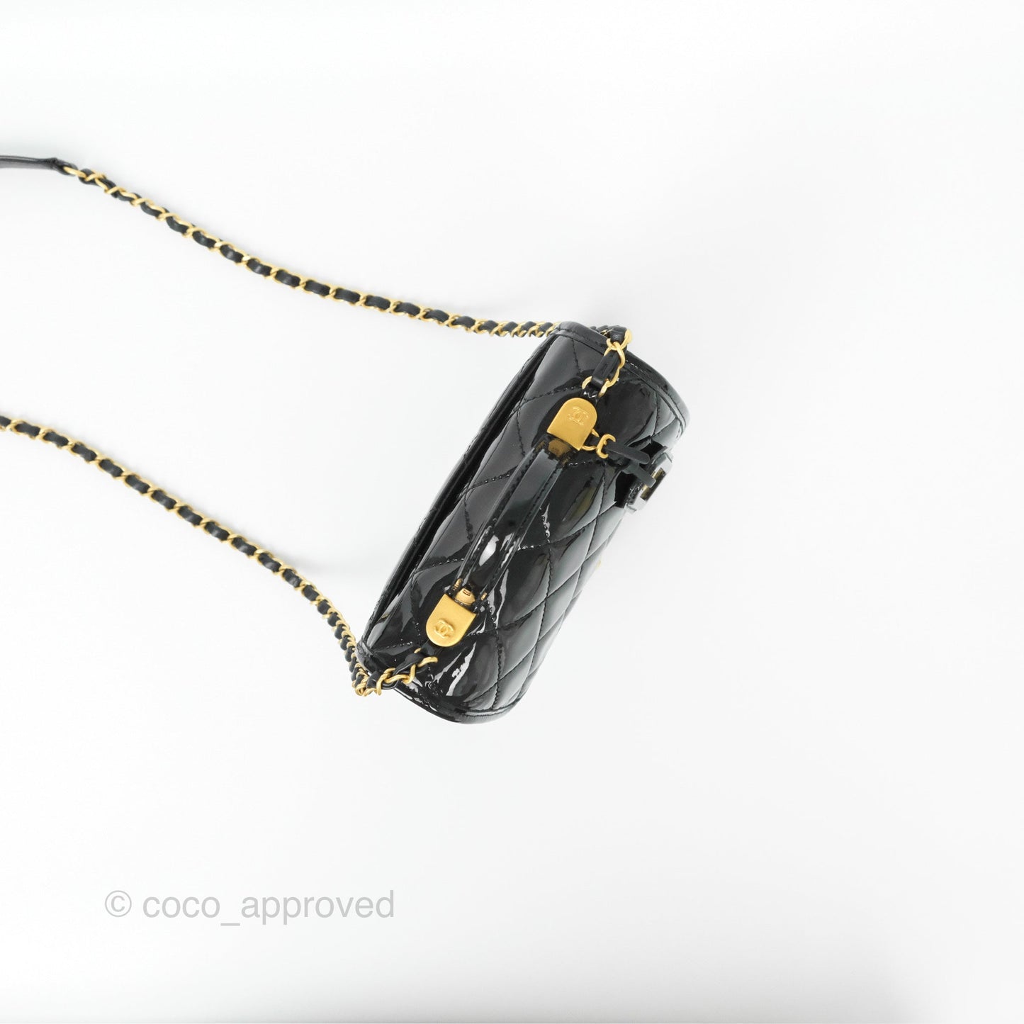 Chanel Mini School Memory Top Handle Flap Black Patent 22K