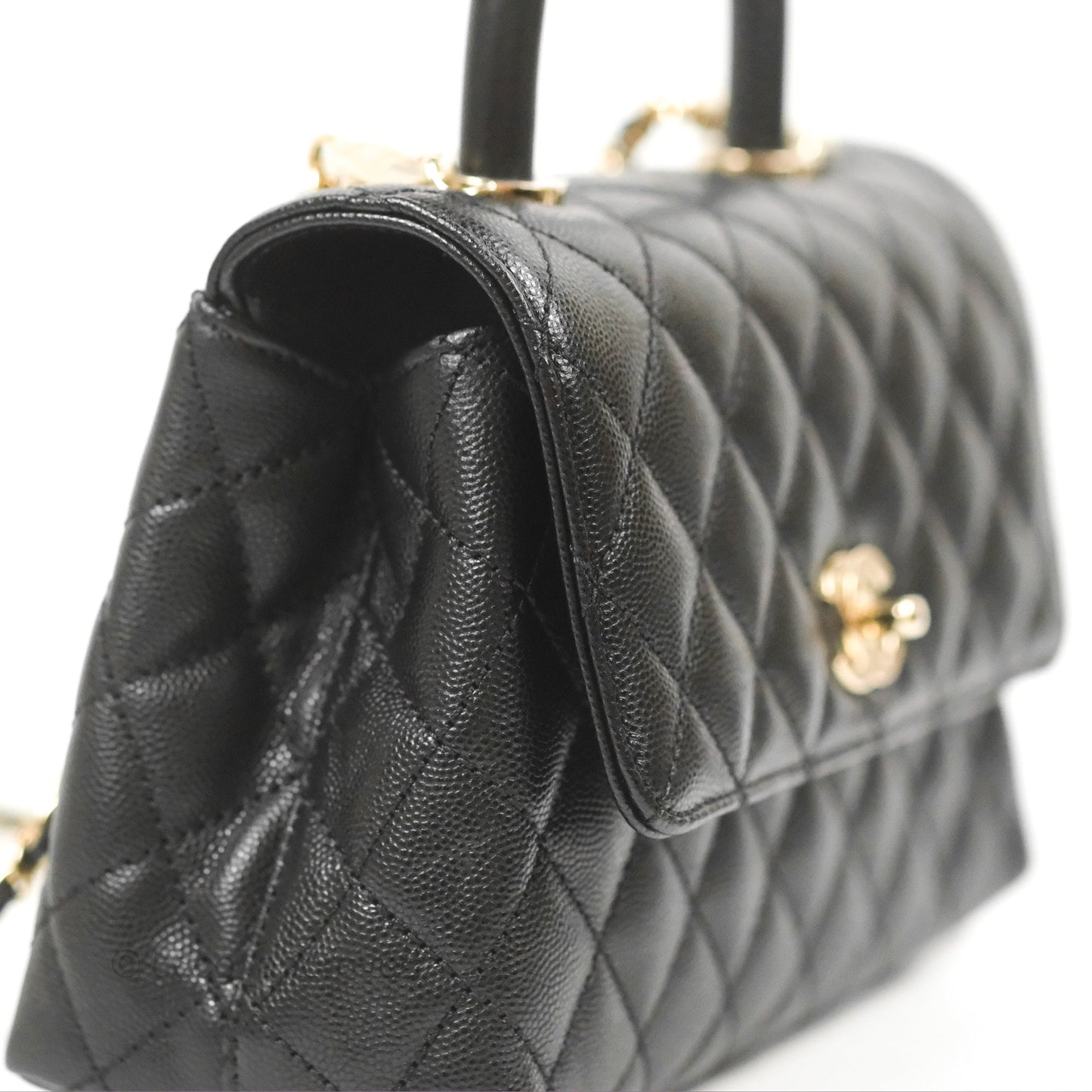 Chanel Small Quilted Coco Handle Black Caviar Gold Hardware