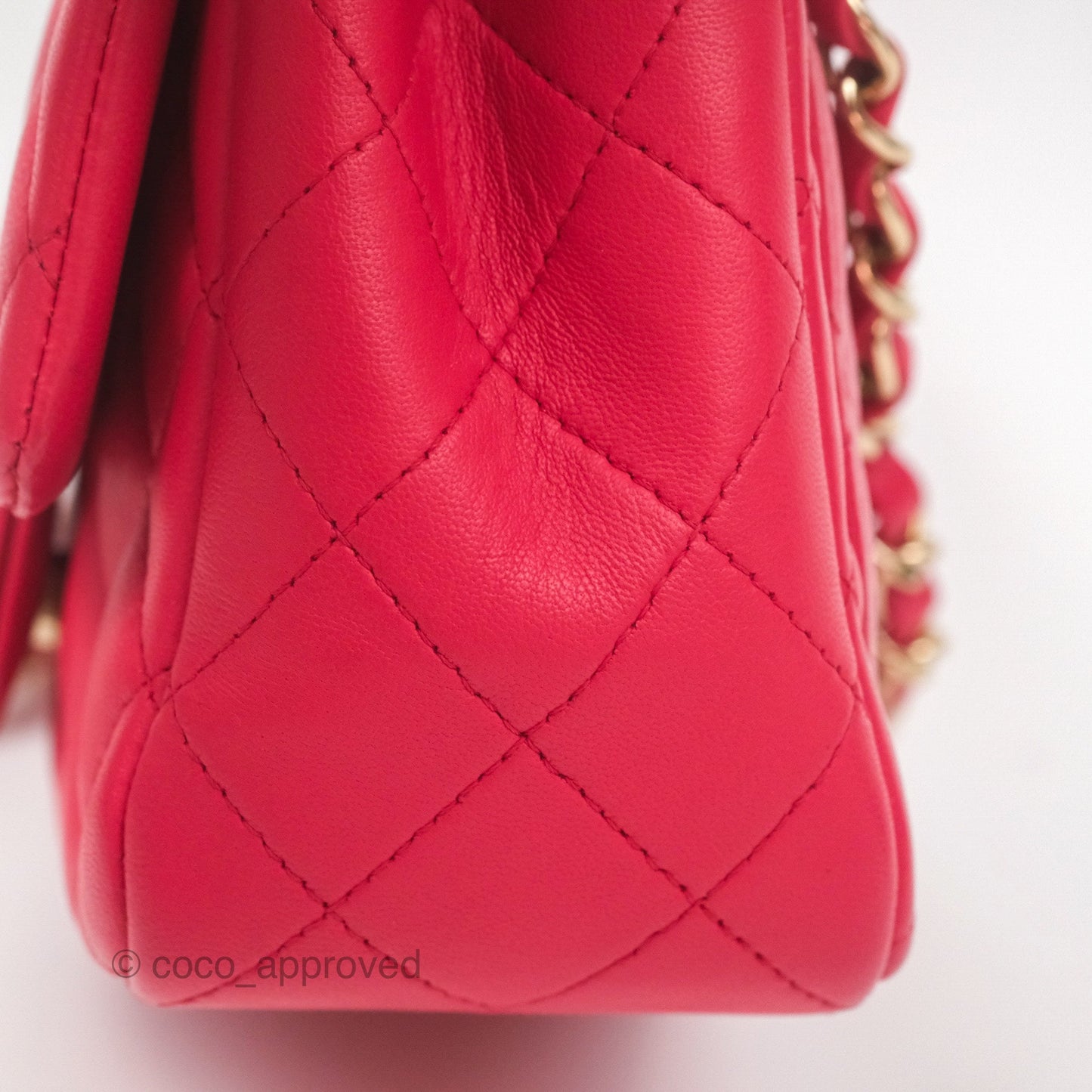 Chanel Mini Square Quilted Red Lambskin Gold Hardware