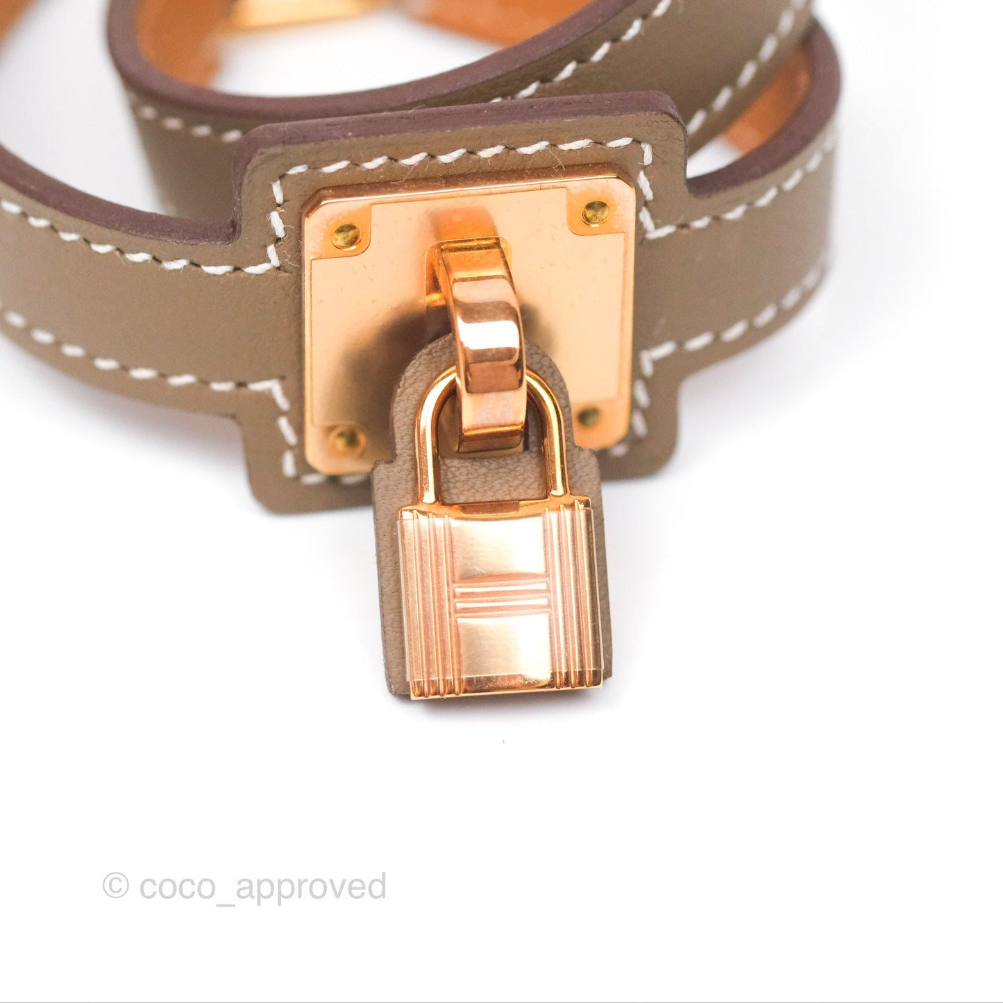 Hermès O'Kelly Double Tour Bracelet Etoupe Swift Rose Gold Hardware