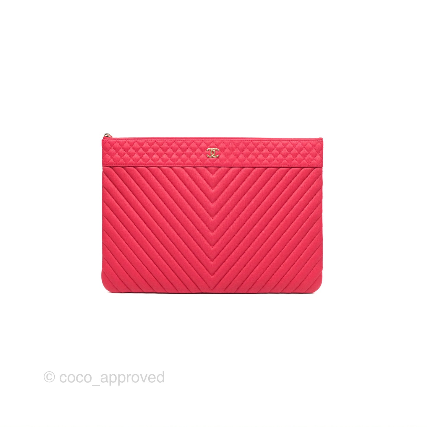 Chanel Large O Case Quilted Chevron Dark Pink Caviar Aged Gold Hardware