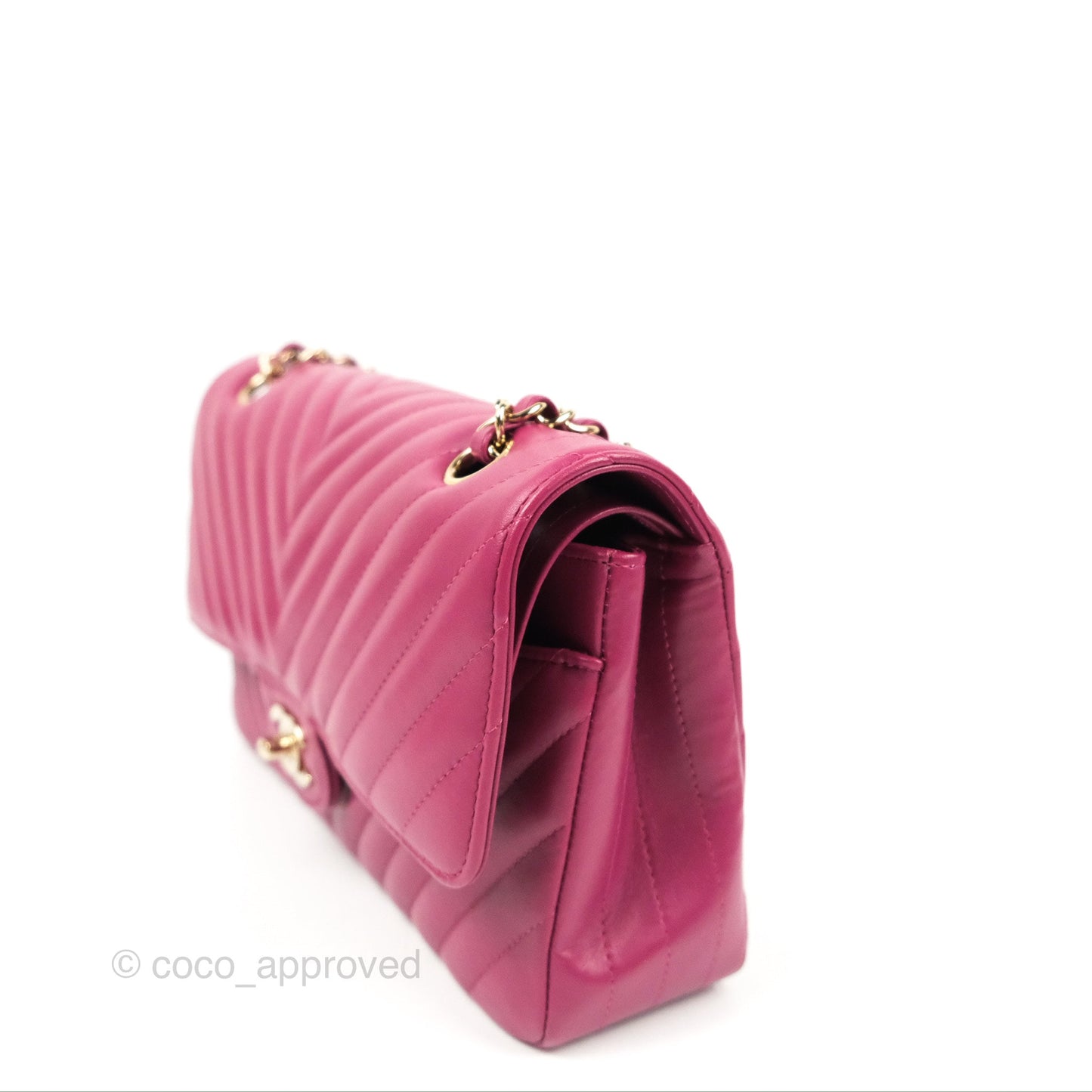 Chanel Medium Classic Flap Chevron Plum Pink Lambskin Gold Hardware