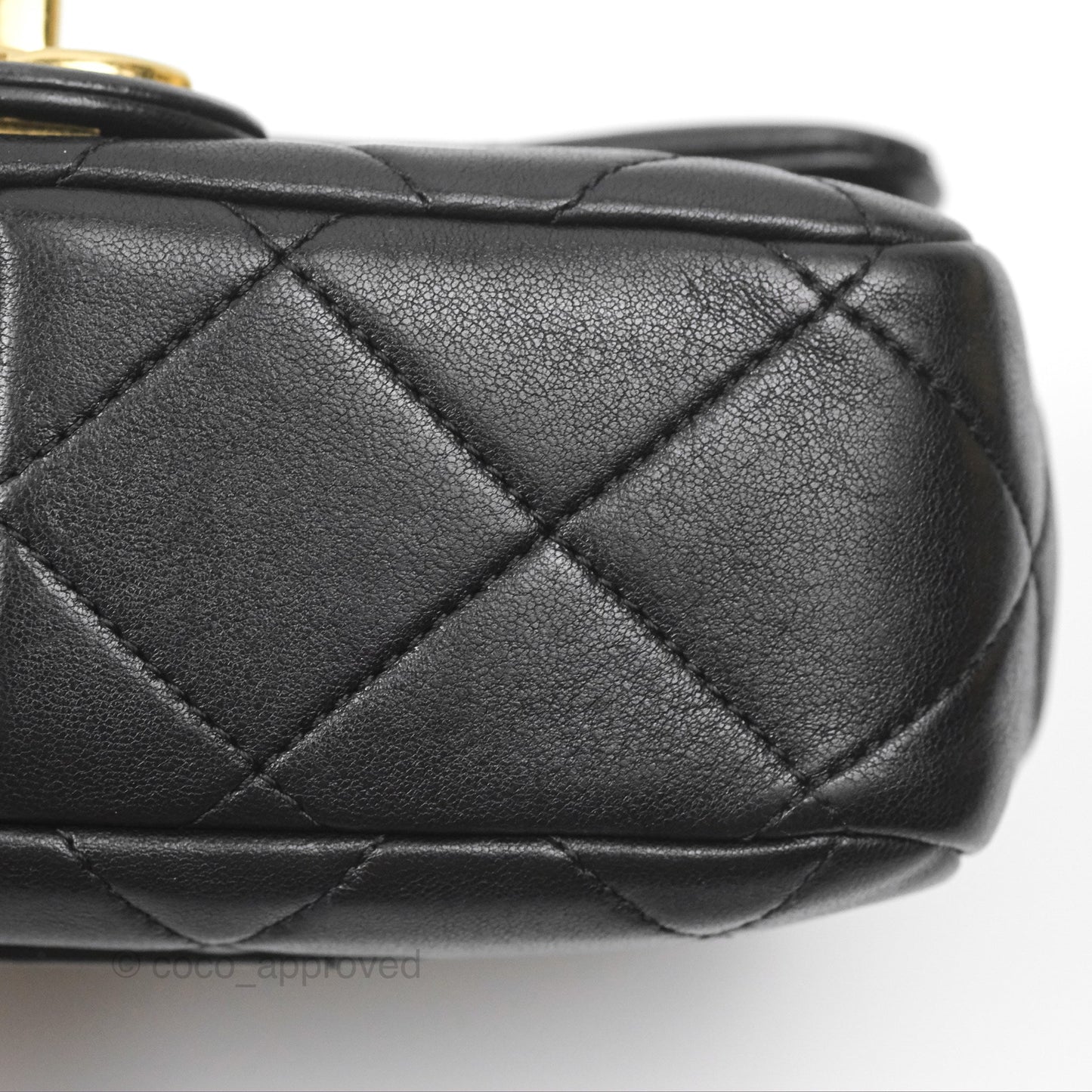 Chanel Mini Top Handle Flap Black Lambskin Aged Gold Hardware
