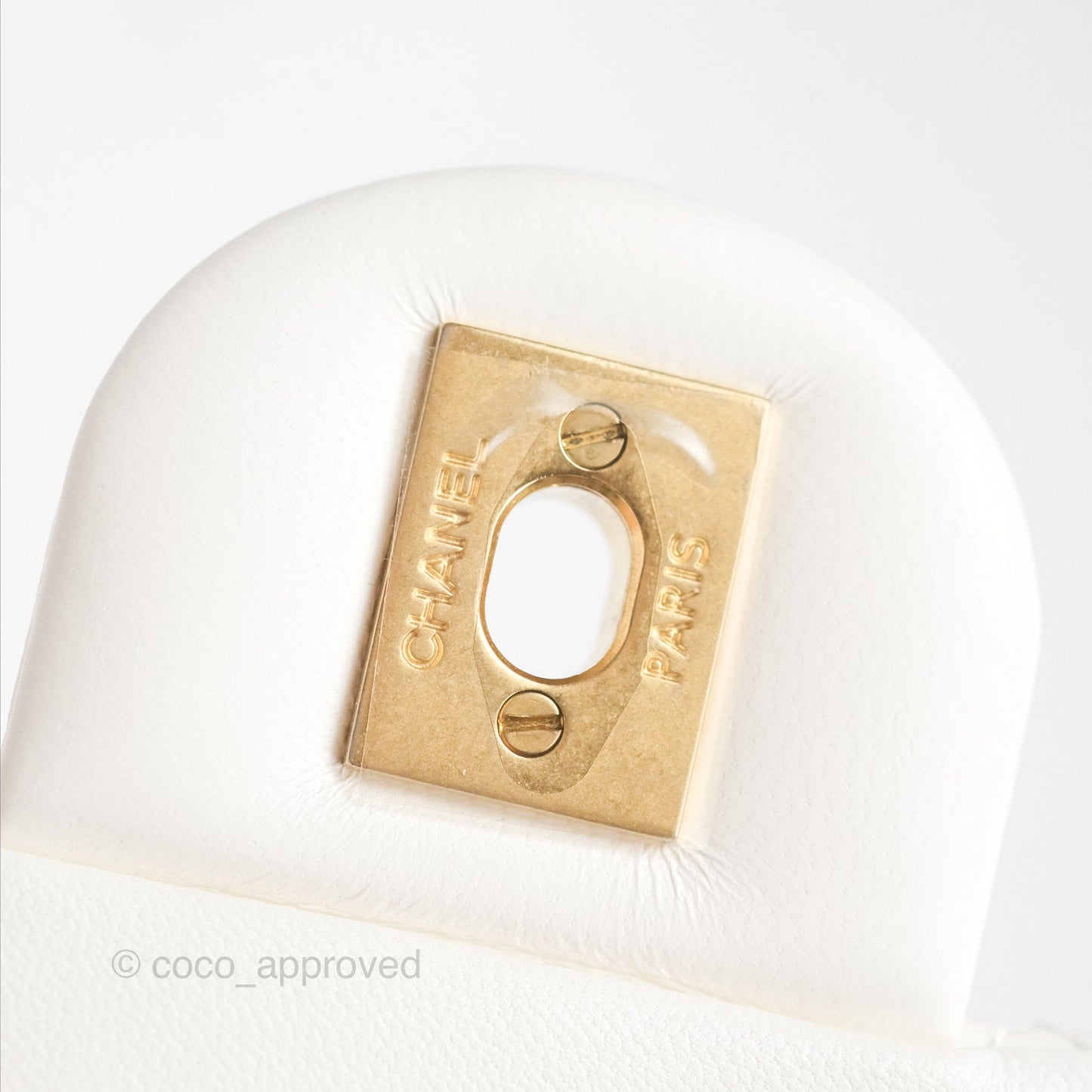 Chanel Mini Rectangular Pearl Crush Quilted White Lambskin Aged Gold Hardware