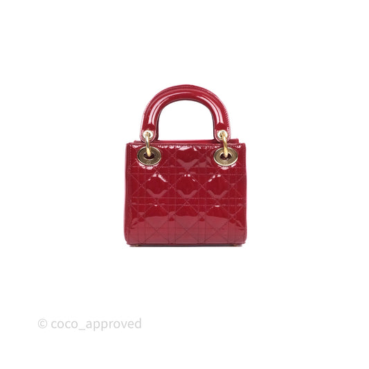 Christian Dior Mini Lady Dior Bag Red Patent Gold Hardware