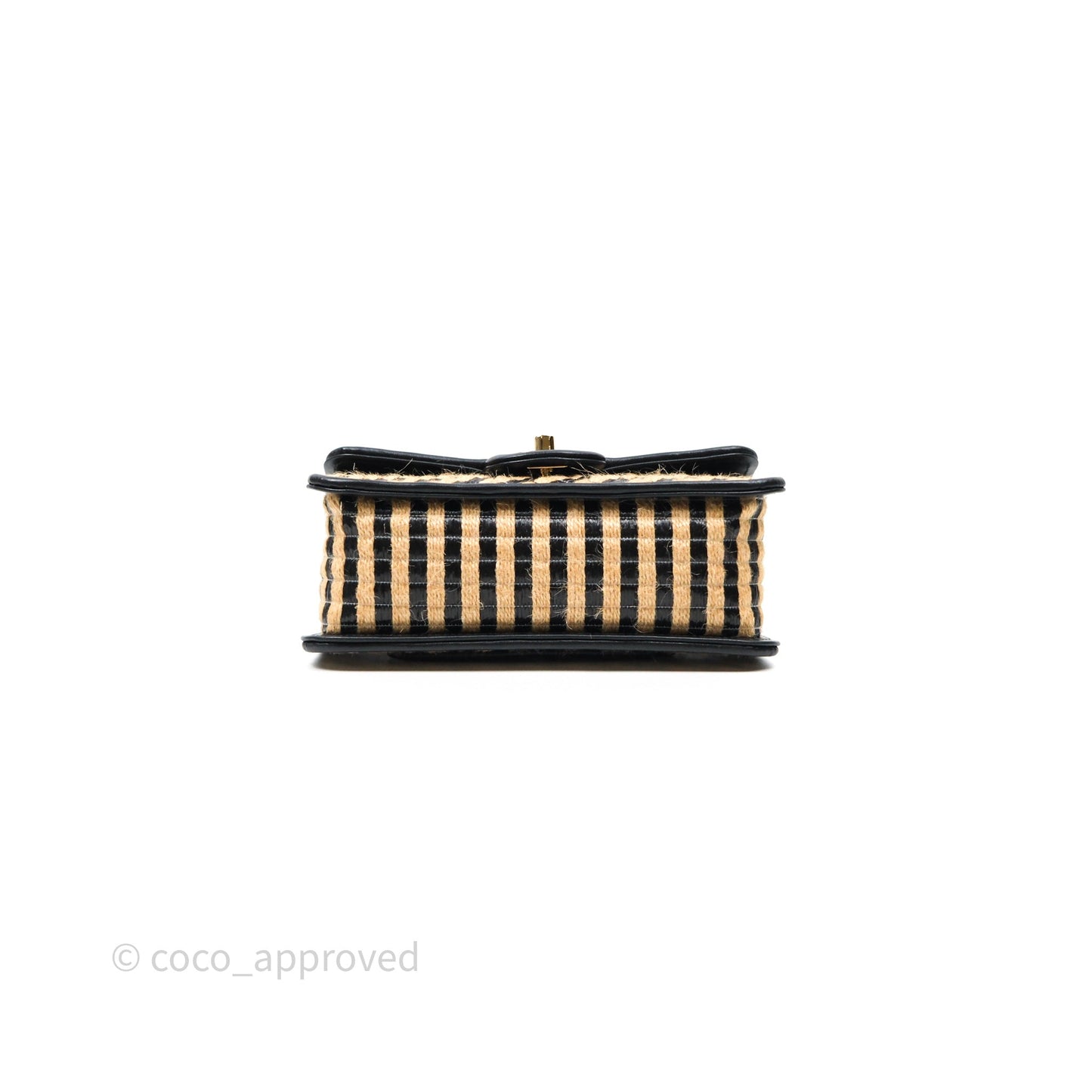 Chanel Quilted Mini Rectangular Flap Raffia Jute Thread Black & Beige Gold Hardware