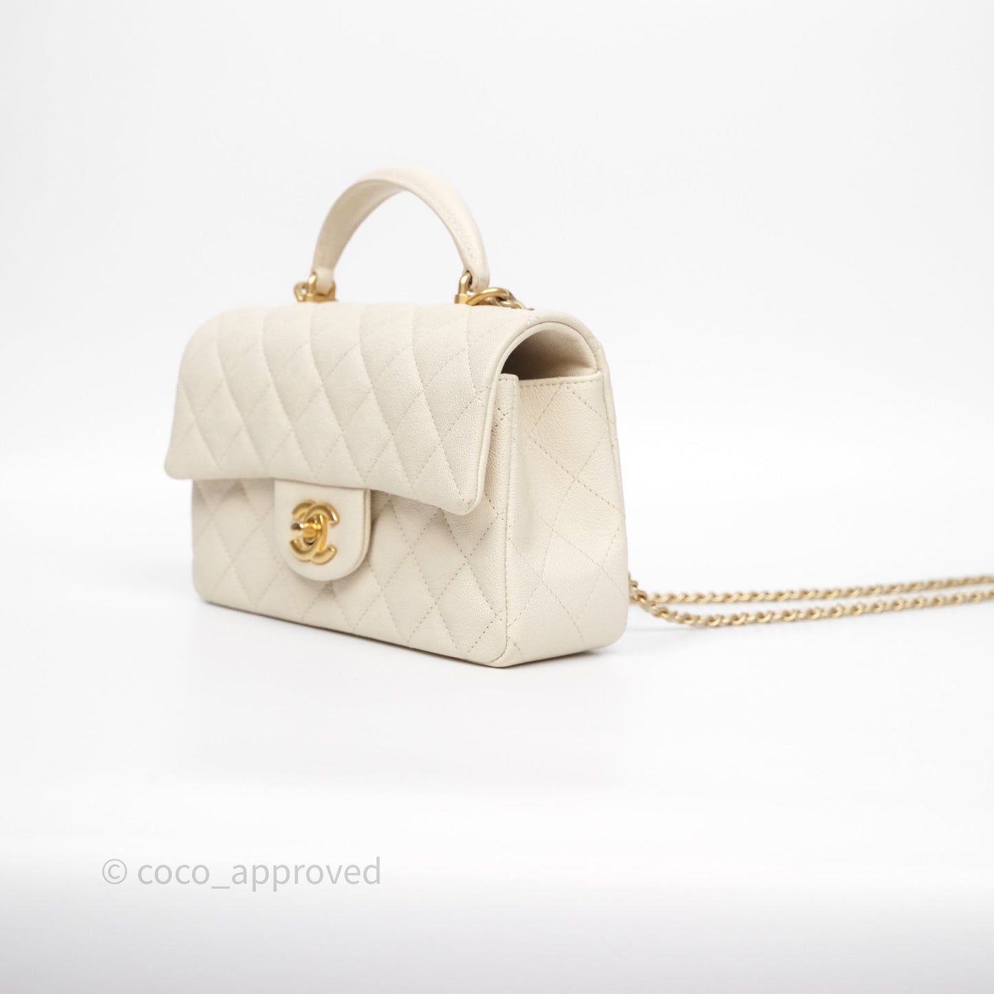 Chanel Top Handle Mini Rectangular Flap Bag Ivory Beige Caviar Gold Hardware