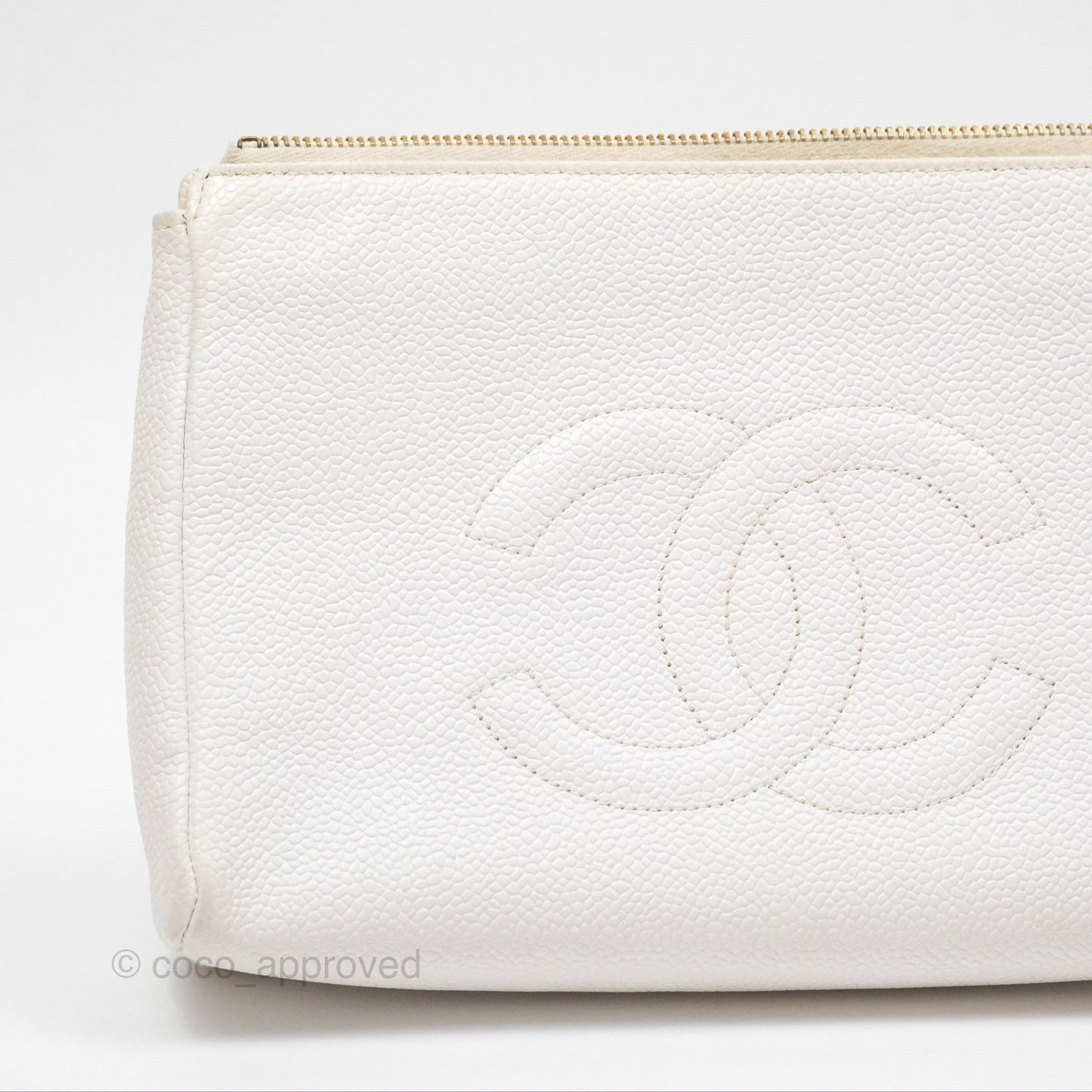 Chanel Vintage CC Clutch White Caviar Gold Hardware