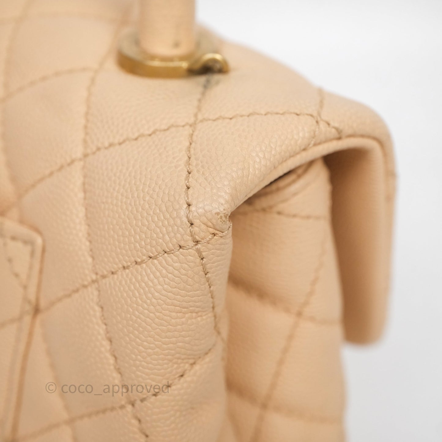 Chanel Small Coco Handle Quilted Beige Caviar Aged Gold Hardware