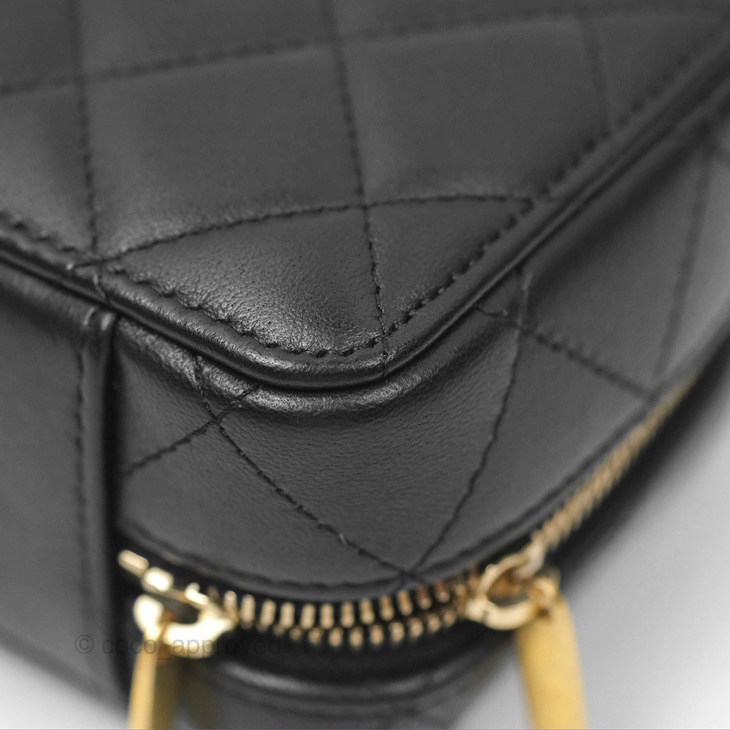 Chanel Top Handle Vanity Case Black Lambskin Aged Gold Hardware 22A