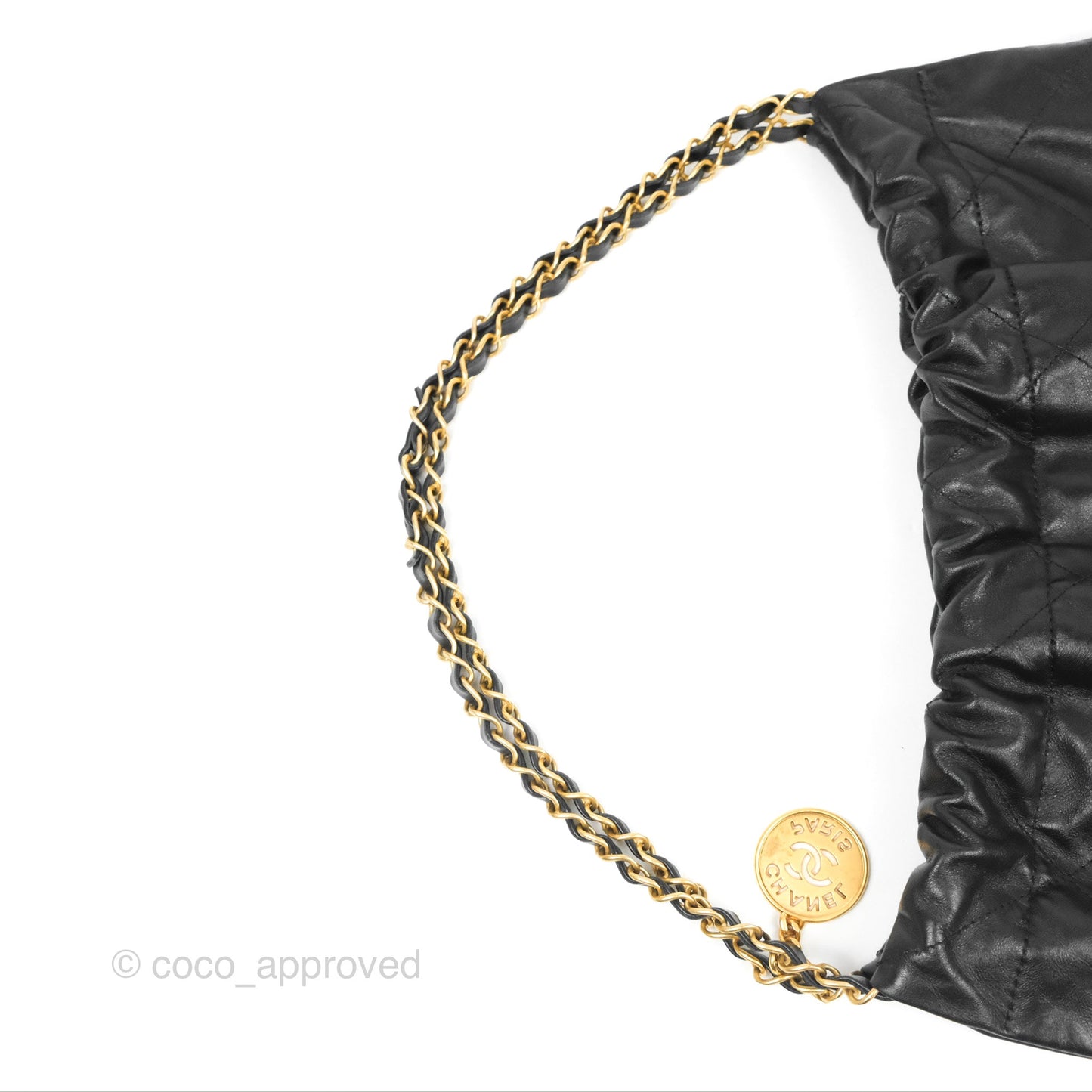 Chanel 22 Medium Black Shiny Calfskin Aged Gold Hardware