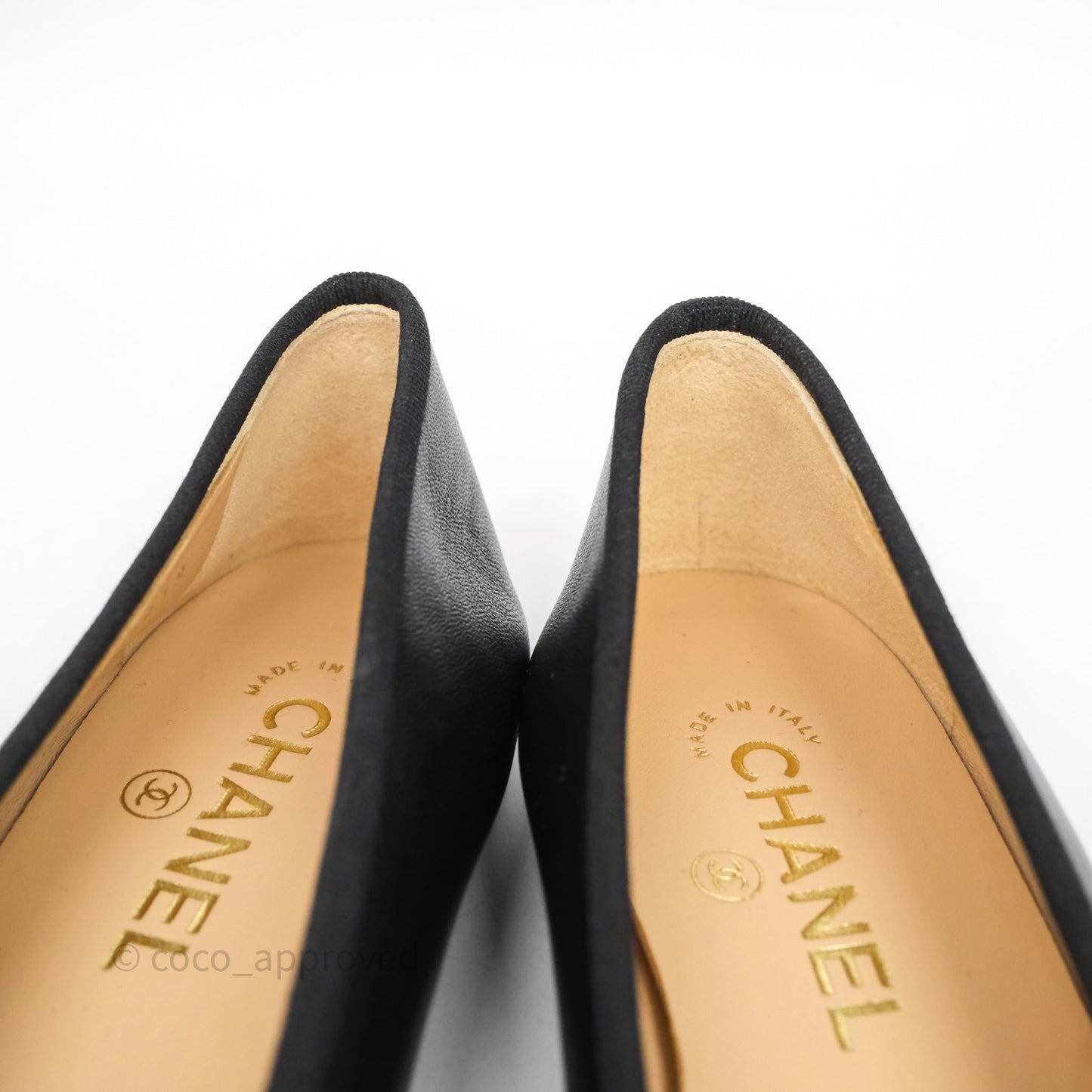 Chanel Calfskin Black Patent Cap-Toe Ballet Flats Size 37