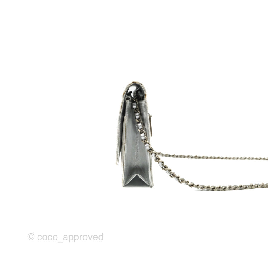 Chanel Vintage Wallet on Chain Silver Ice Cube Fabric