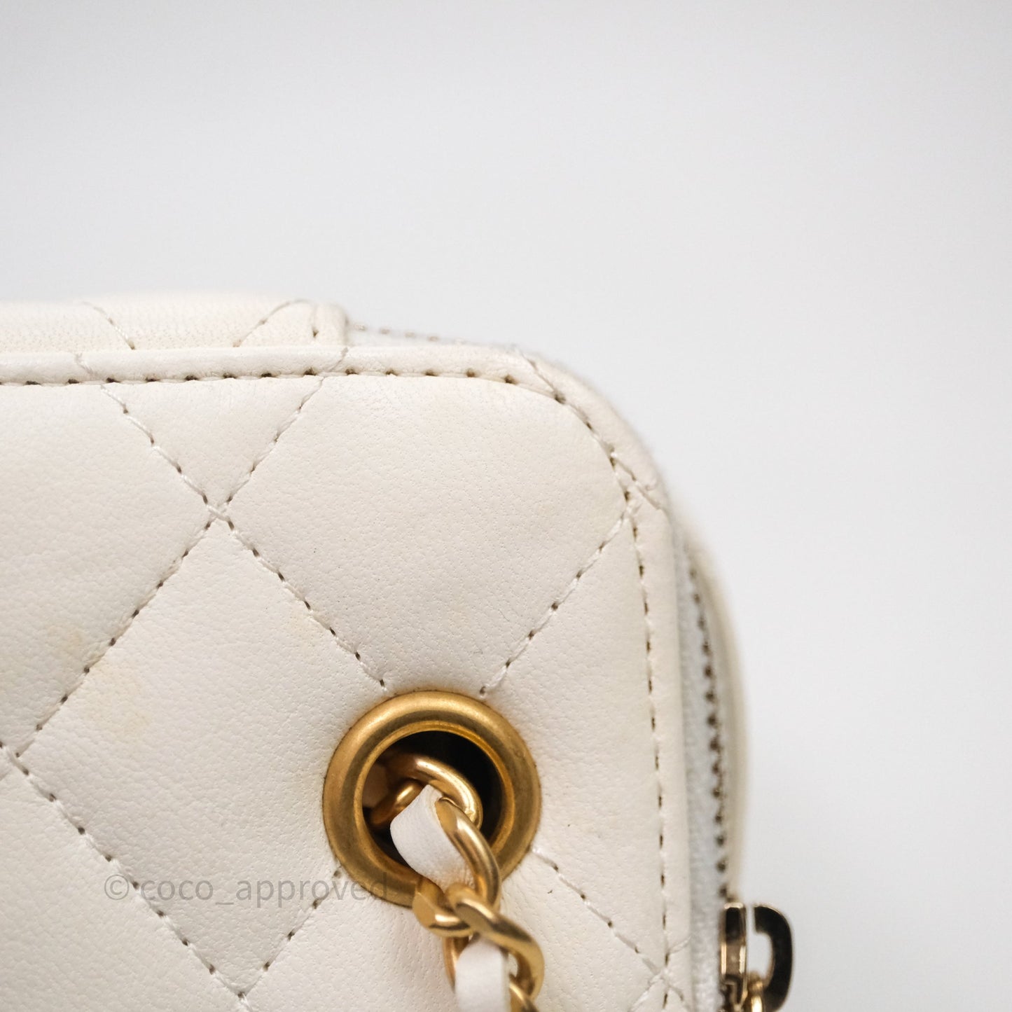 Chanel Quilted Pearl Crush Mini Vanity With Chain Ivory White Lambskin Aged Gold Hardware