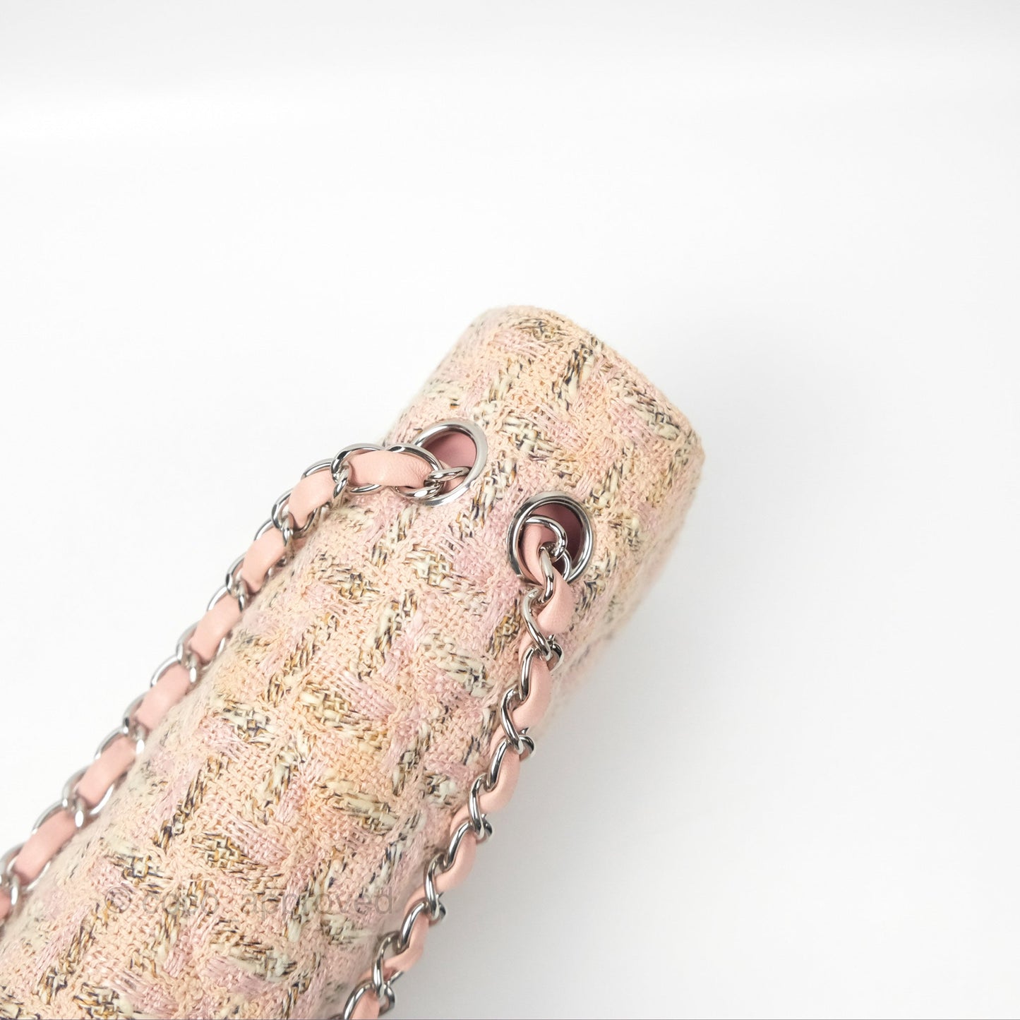 Chanel Classic M/L Medium Flap Quilted Pink Tweed Silver Hardware