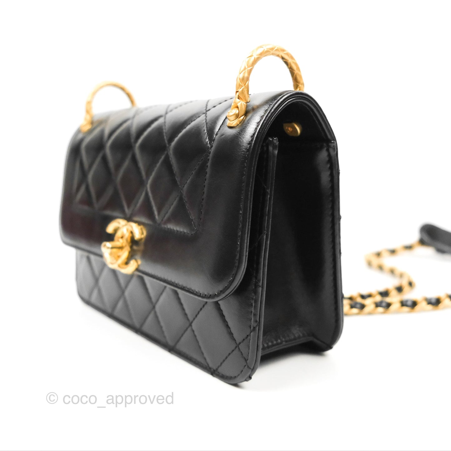 Chanel Mini Diana Flap Bag Black Calfskin Aged Gold Hardware 21B