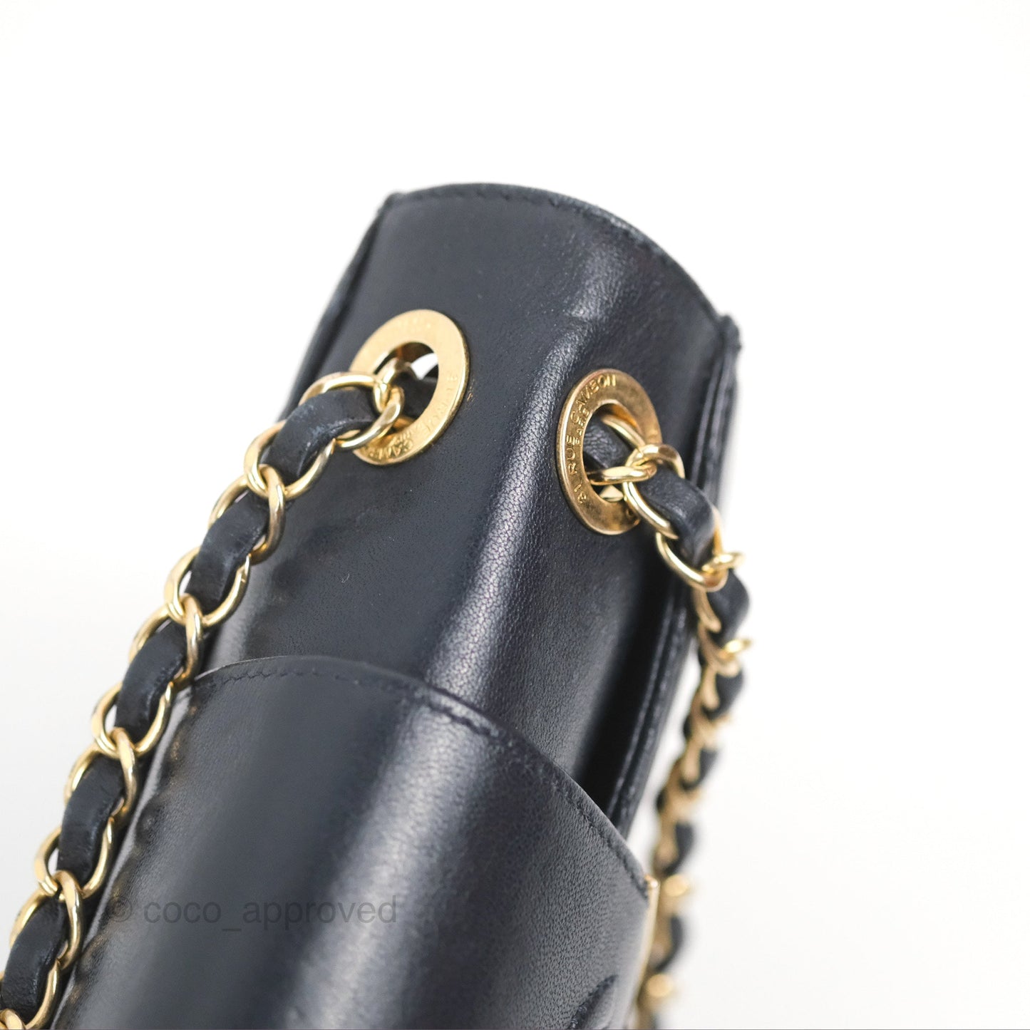 Chanel Mini Collar and Tie Flap Bag Chevron Navy Sheepskin Aged Gold Hardware