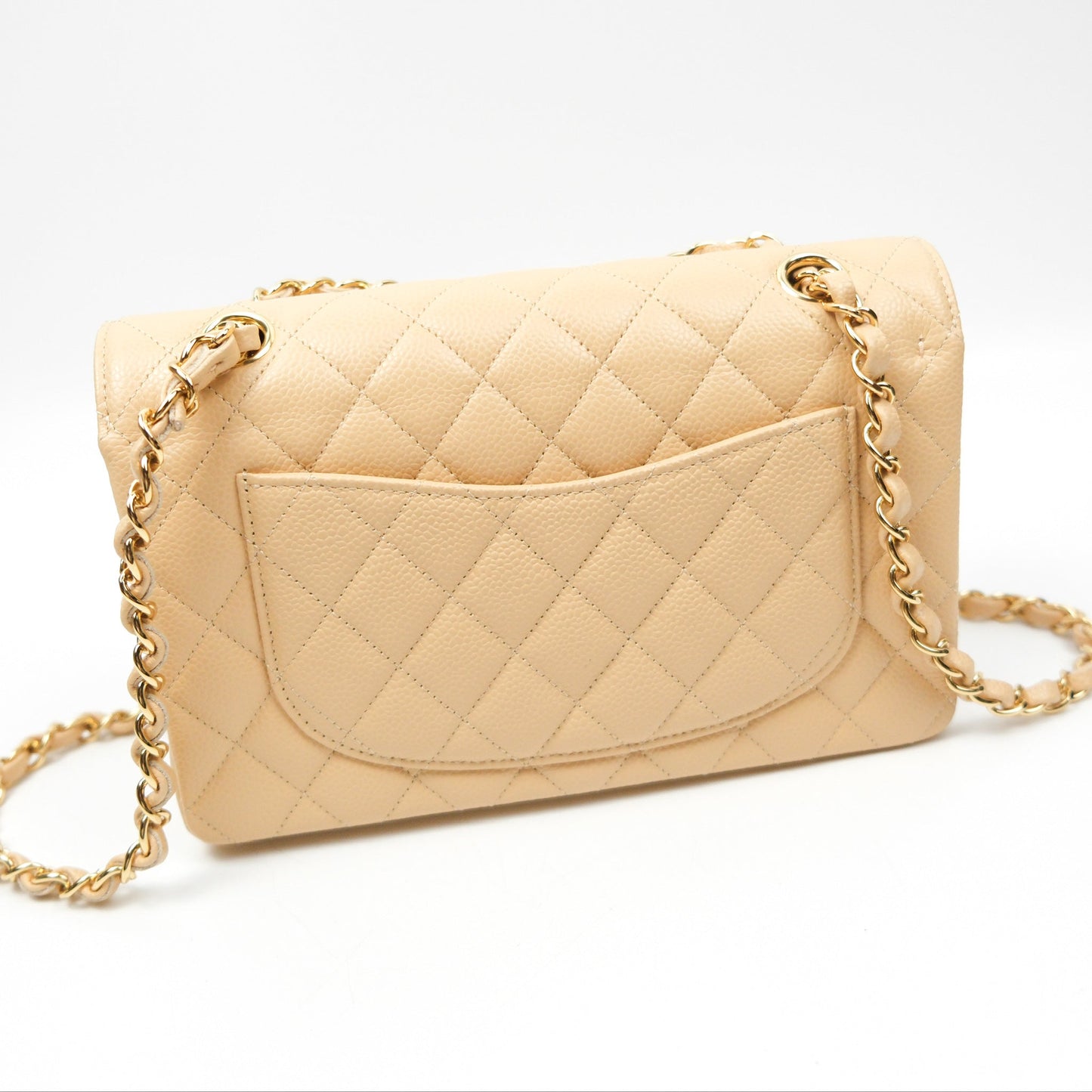 Chanel Small Quilted Classic Flap Beige Caviar Gold Hardware