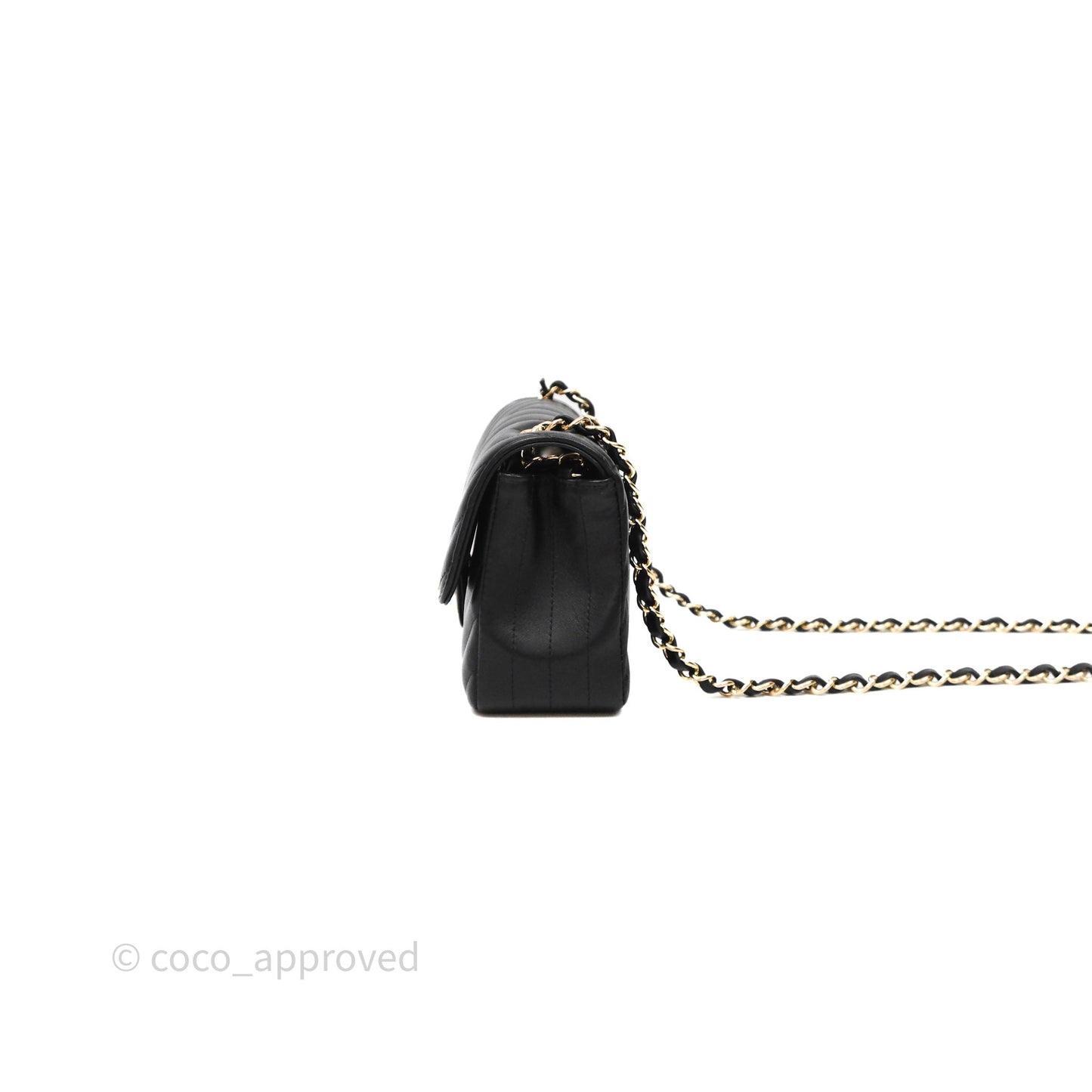 Chanel Quilted Mini Rectangular Chevron Black Lambskin Gold Hardware