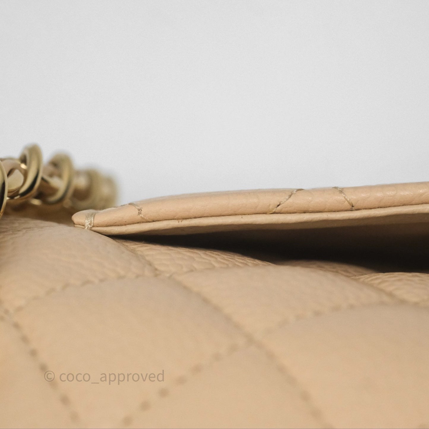 Chanel M/L Medium Classic Flap Quilted Beige Caviar Gold Hardware