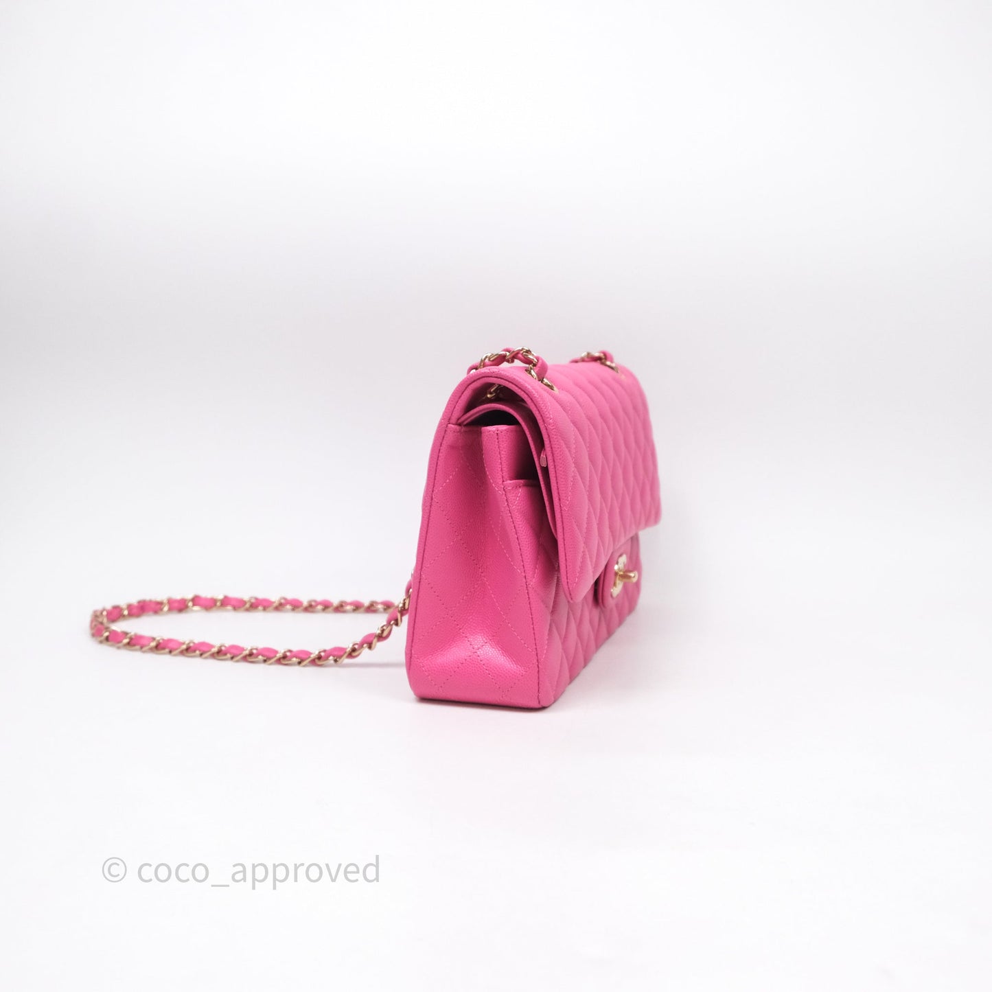 Chanel Classic M/L Medium Flap Quilted Hot Pink Caviar Gold Hardware