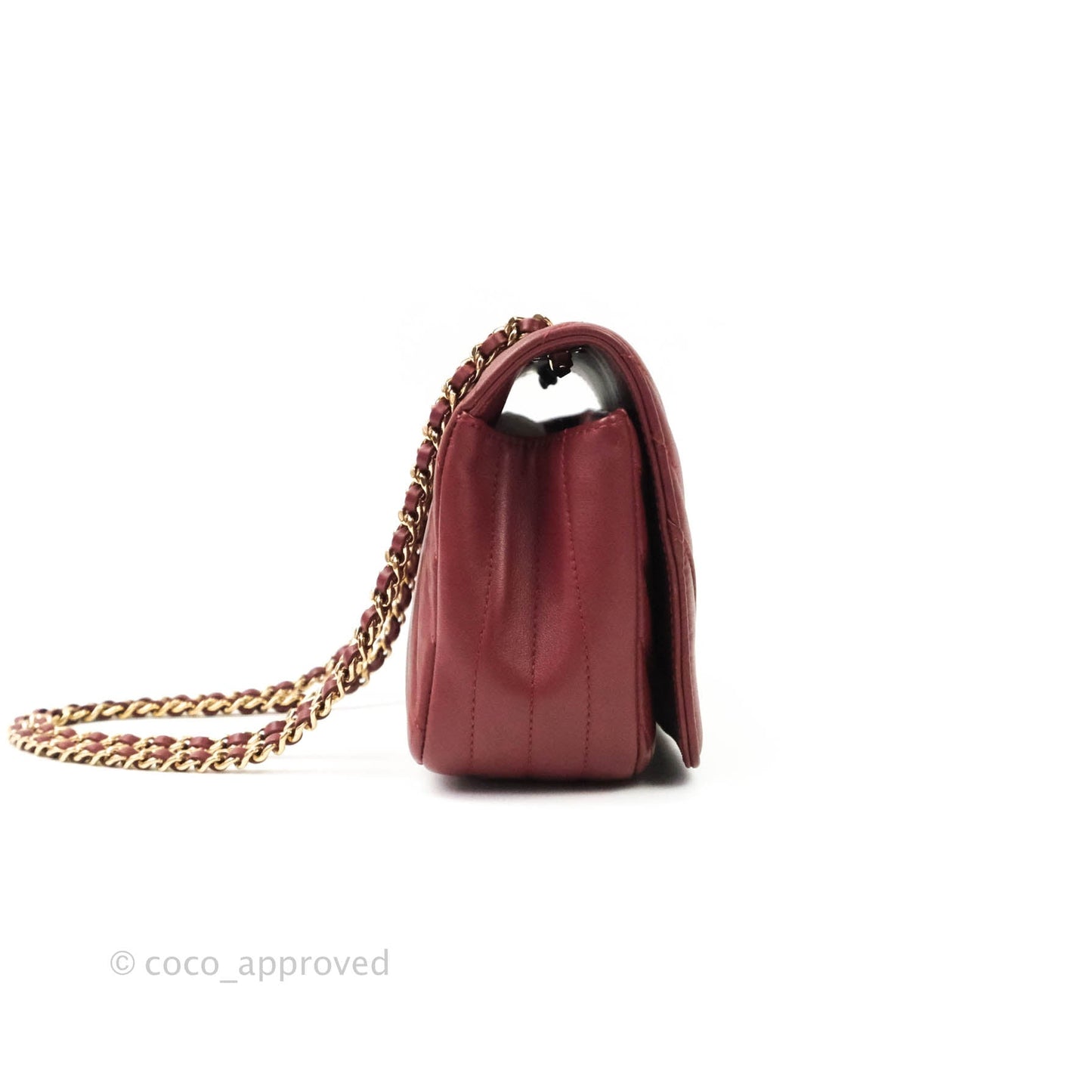 Chanel Small Statement Chevron Flap Bag Burgundy Lambskin Gold Hardware