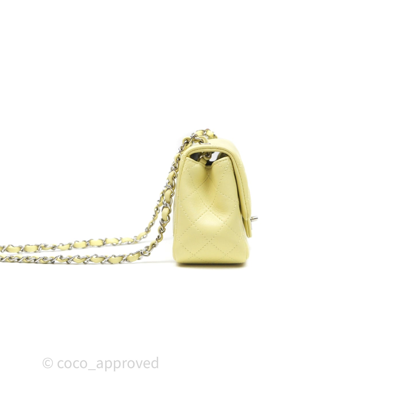 Chanel Mini Square Flap Quilted Yellow Lambskin Silver Hardware