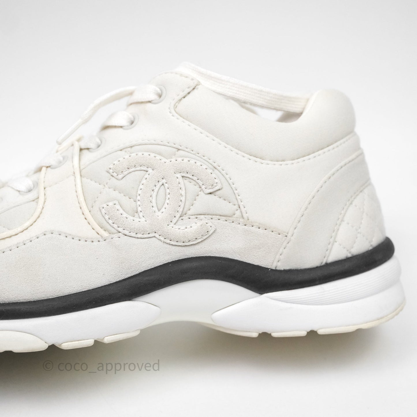 Chanel Logo Sneakers Light Grey Suede Calfskin Size 38.5