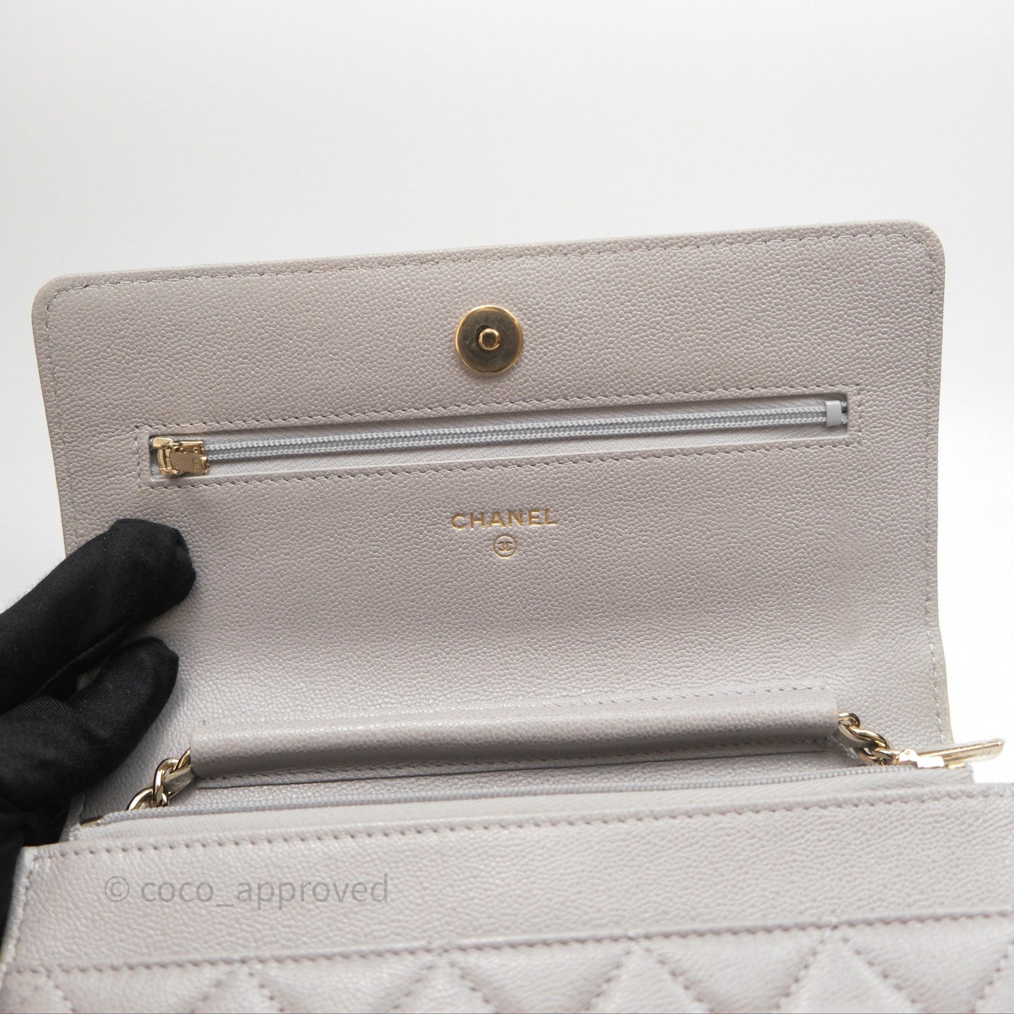 Chanel Classic Quilted Wallet on Chain WOC Grey Caviar Gold Hardware