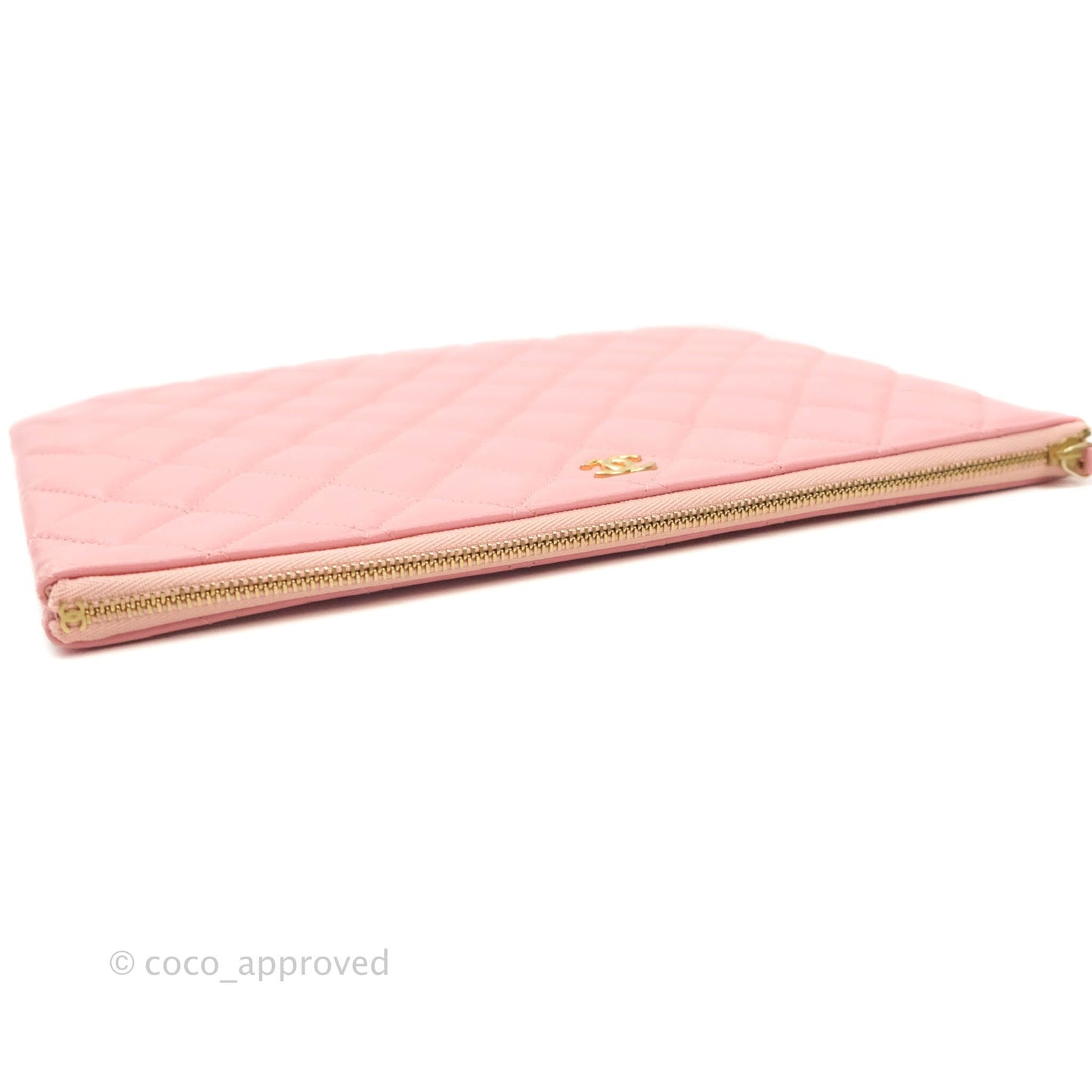 Chanel Quilted Medium O Case Pink Lambskin Aged Gold Hardware