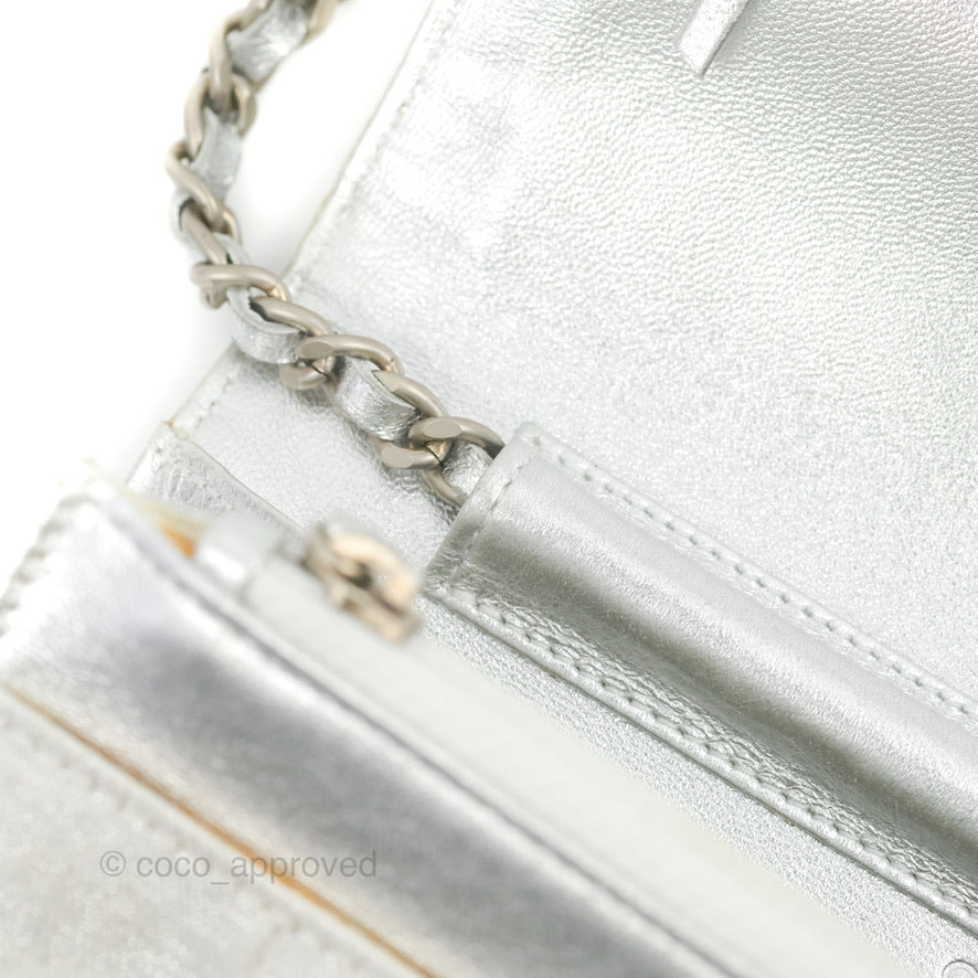 Chanel Vintage Wallet on Chain Silver Ice Cube Fabric