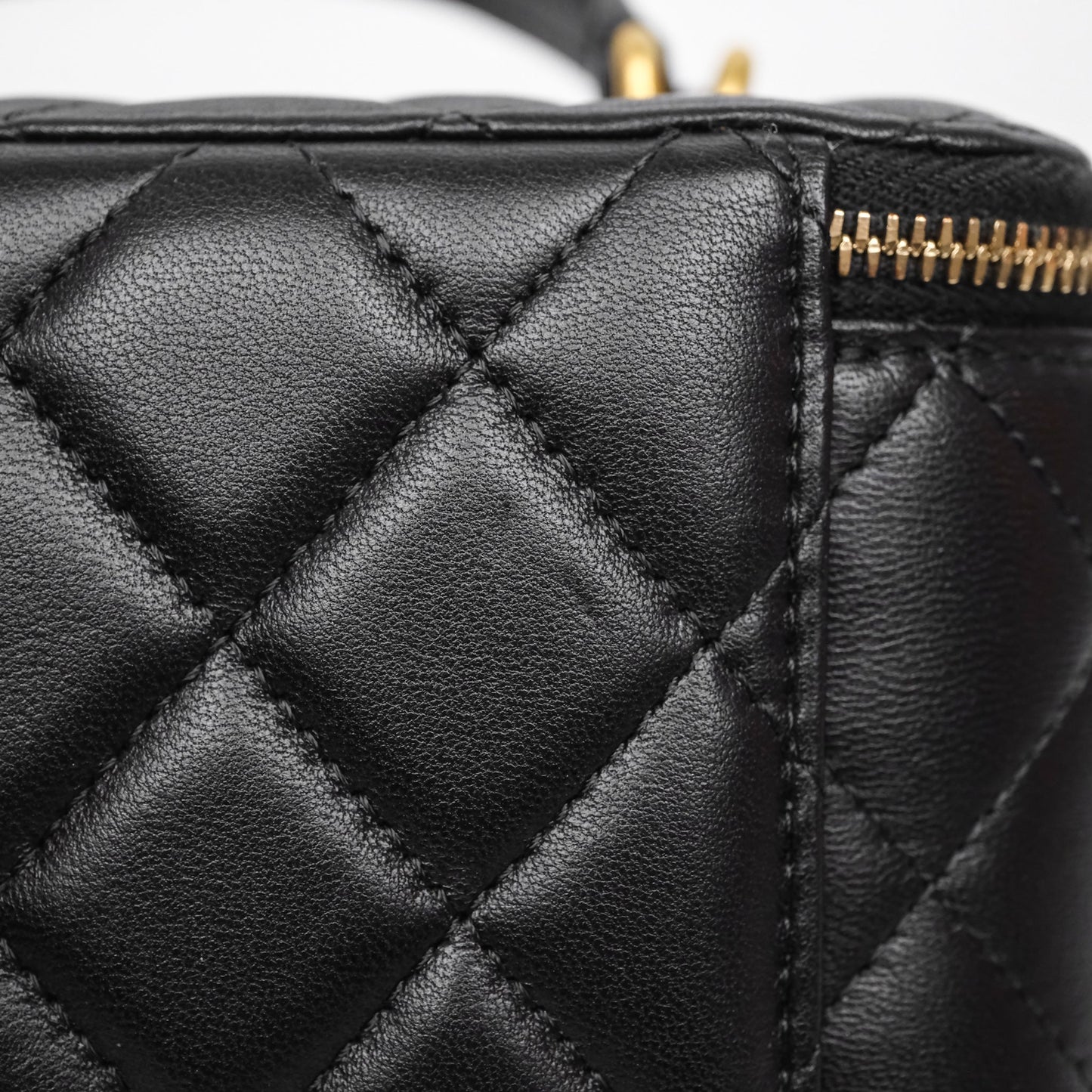Chanel Vanity Rectangular Metal Top Handle Black Lambskin Aged Gold Hardware