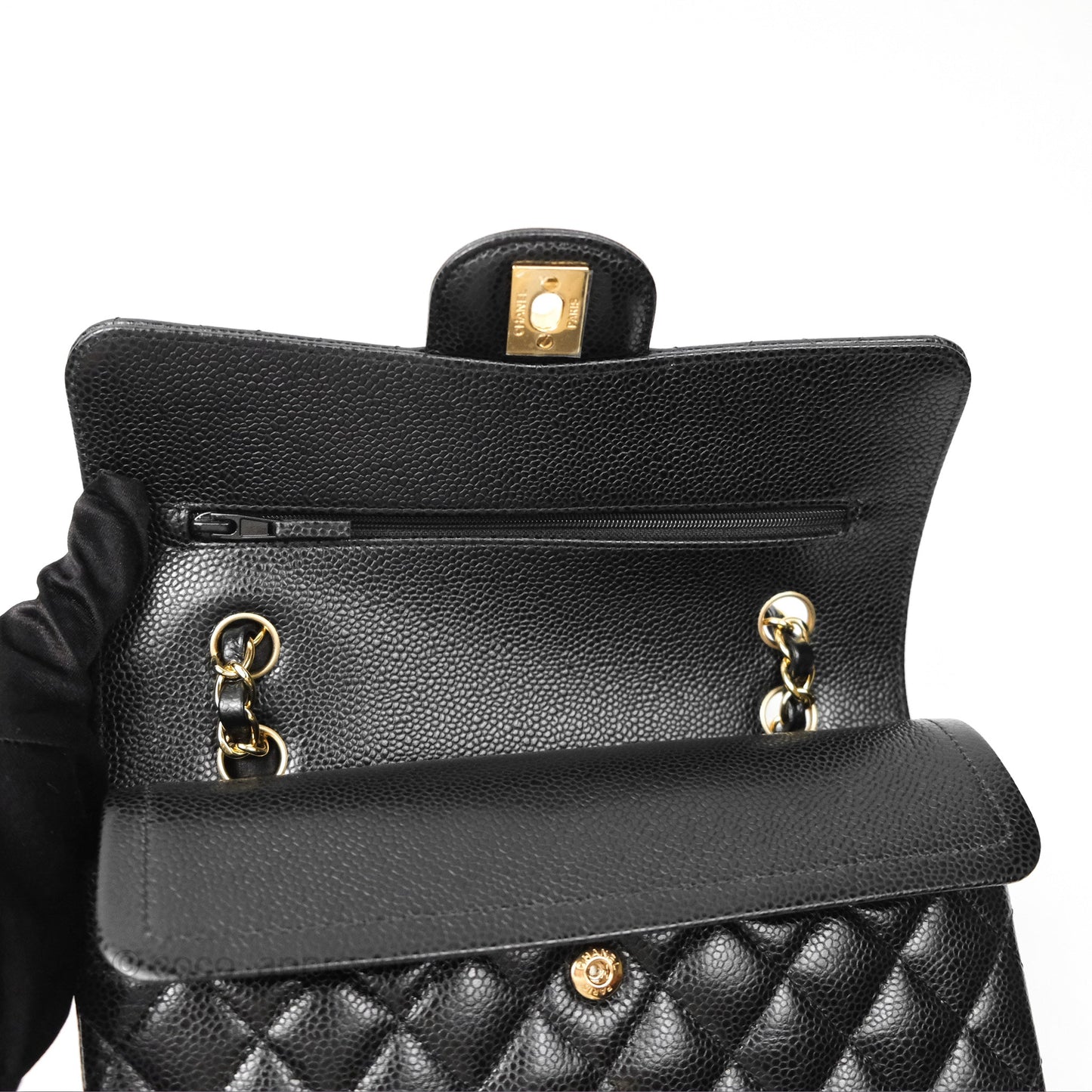 Chanel Small Classic Flap Quilted Black Caviar Gold Hardware