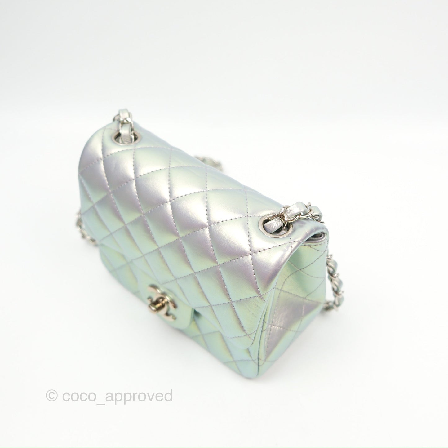 Chanel Mini Square Quilted Iridescent Lilac Silver Hardware 21K